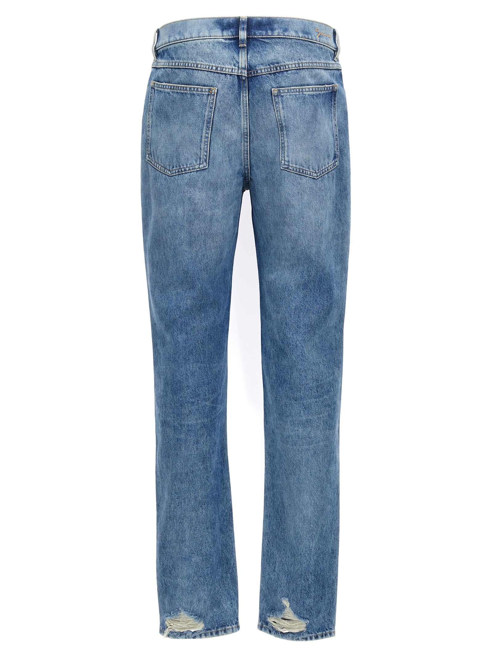 Blue Cotton Straight-Leg Jeans
