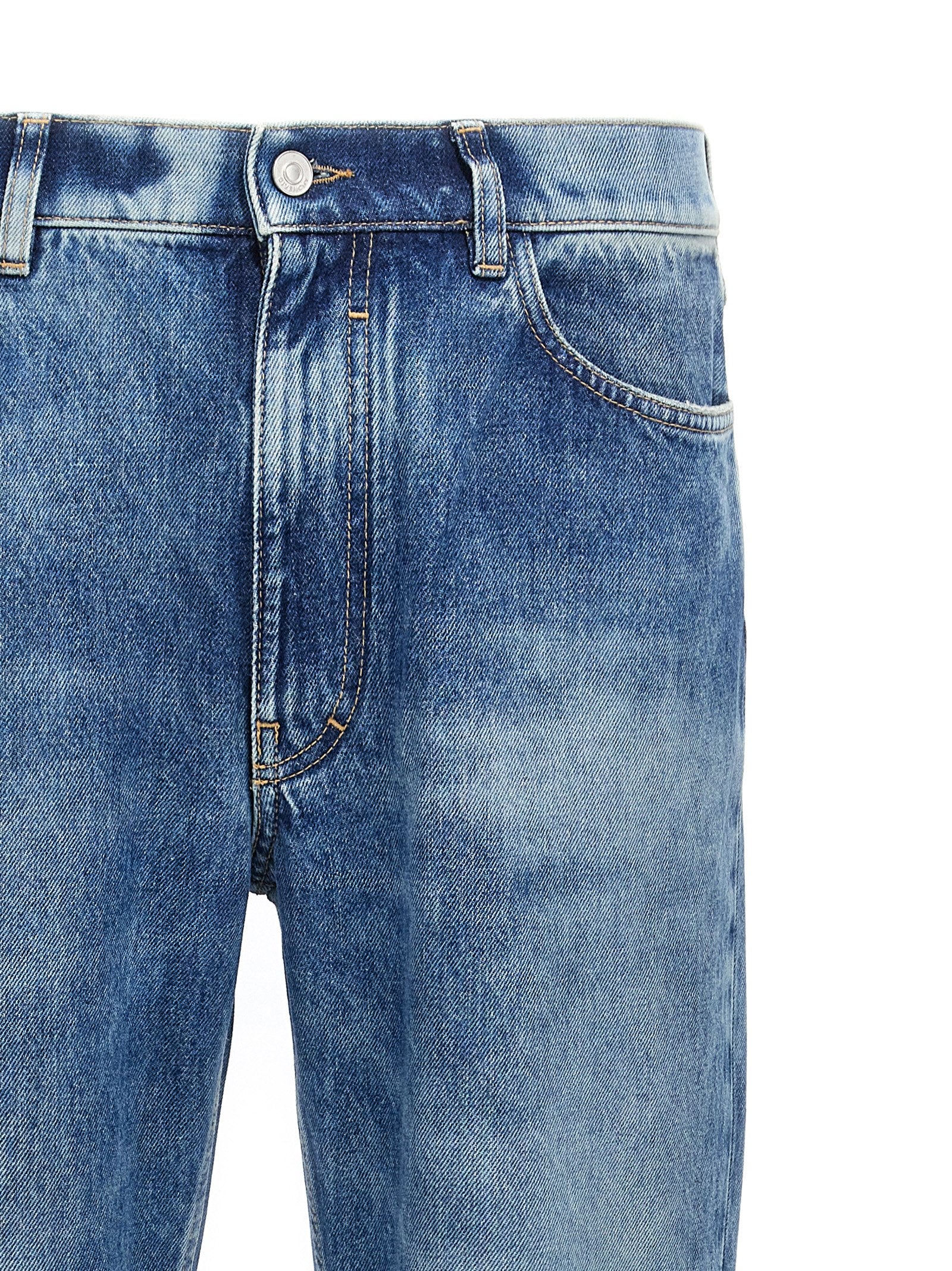 Blue Cotton Straight-Leg Jeans