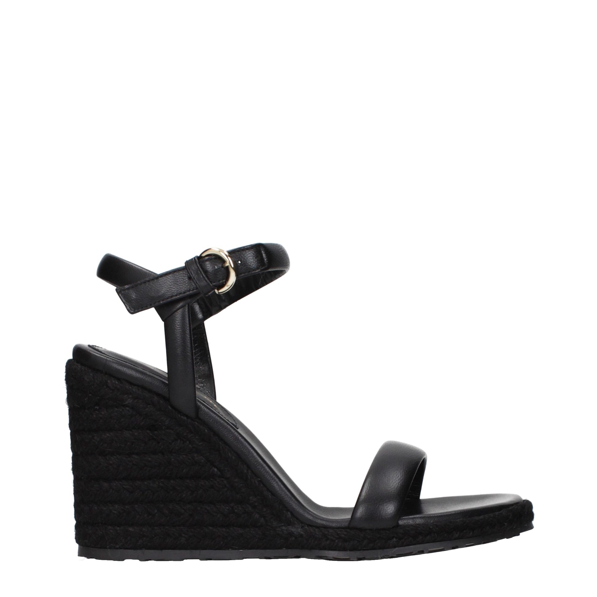 Black Leather Wedge Sandals
