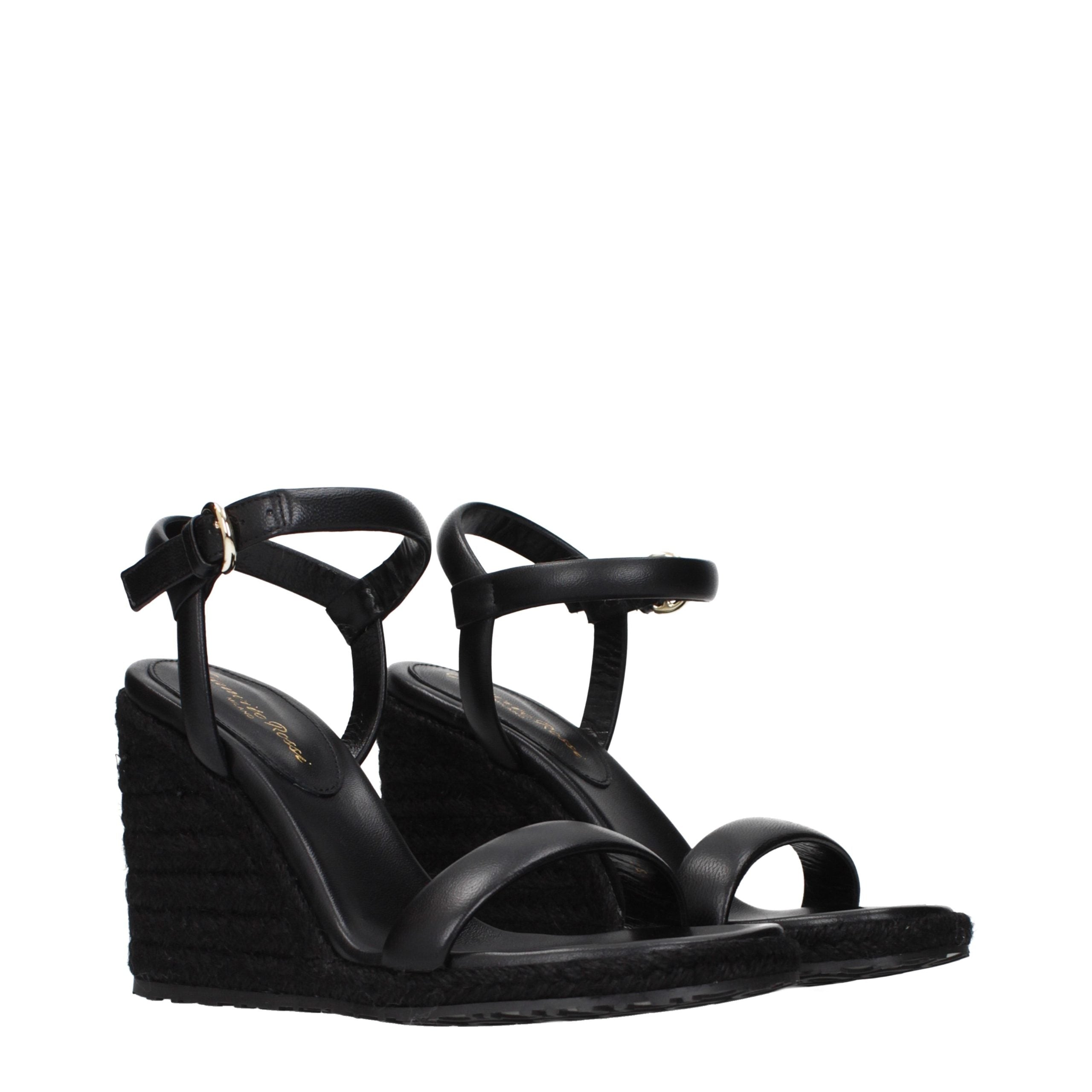 Black Leather Wedge Sandals