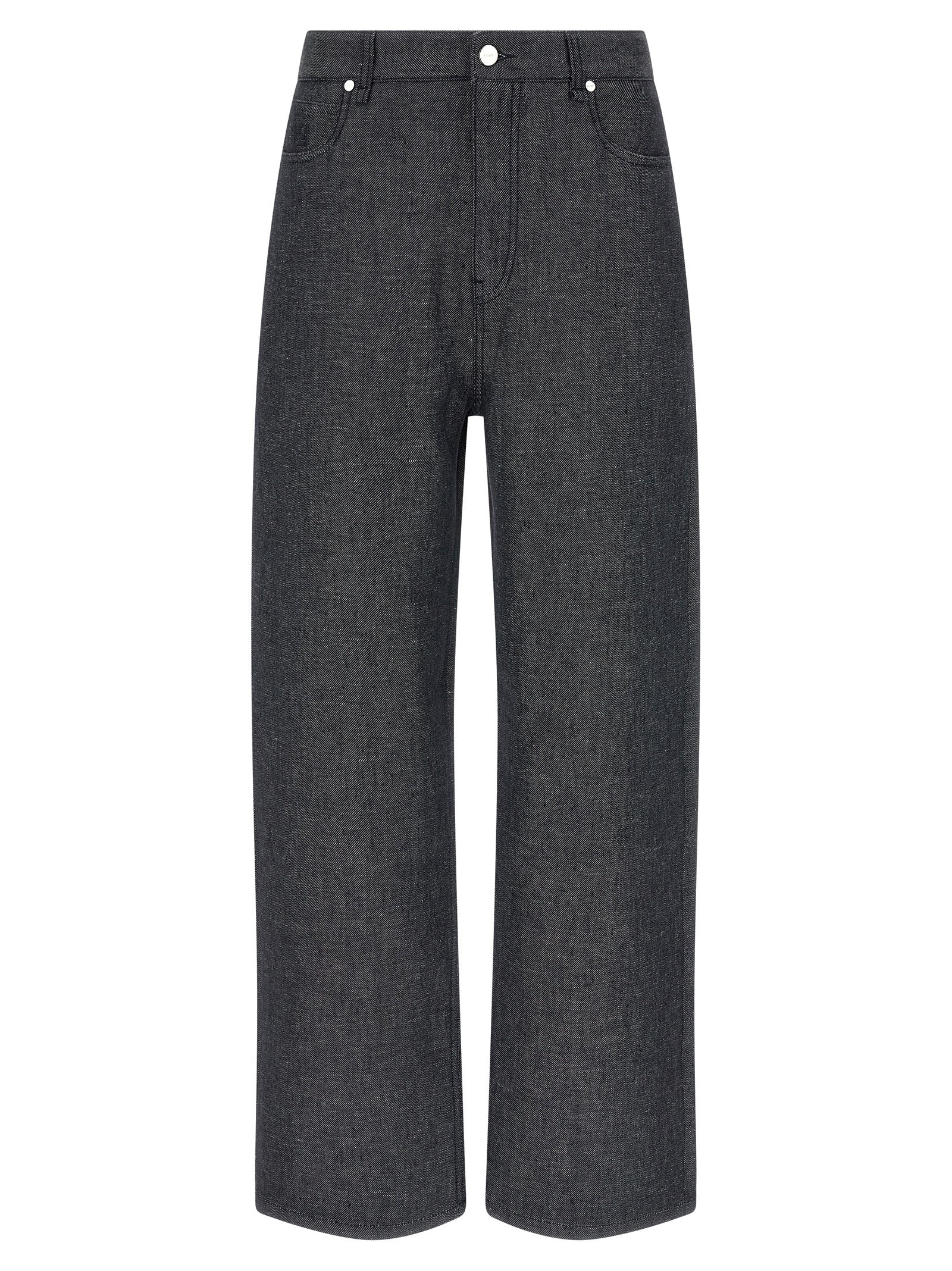 Gray Linen Straight-Leg Jeans