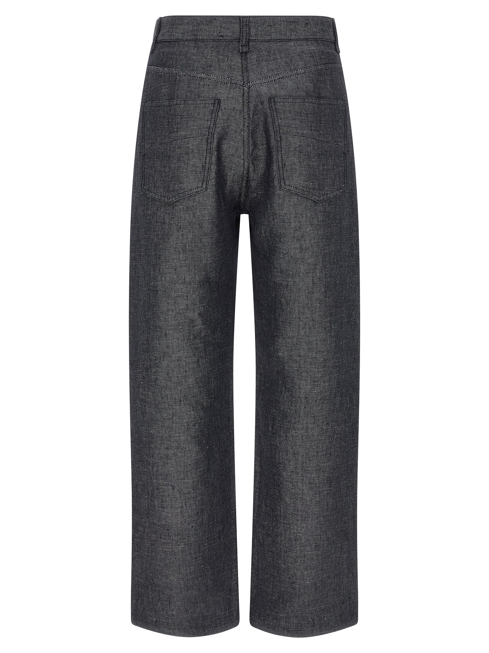 Gray Linen Straight-Leg Jeans