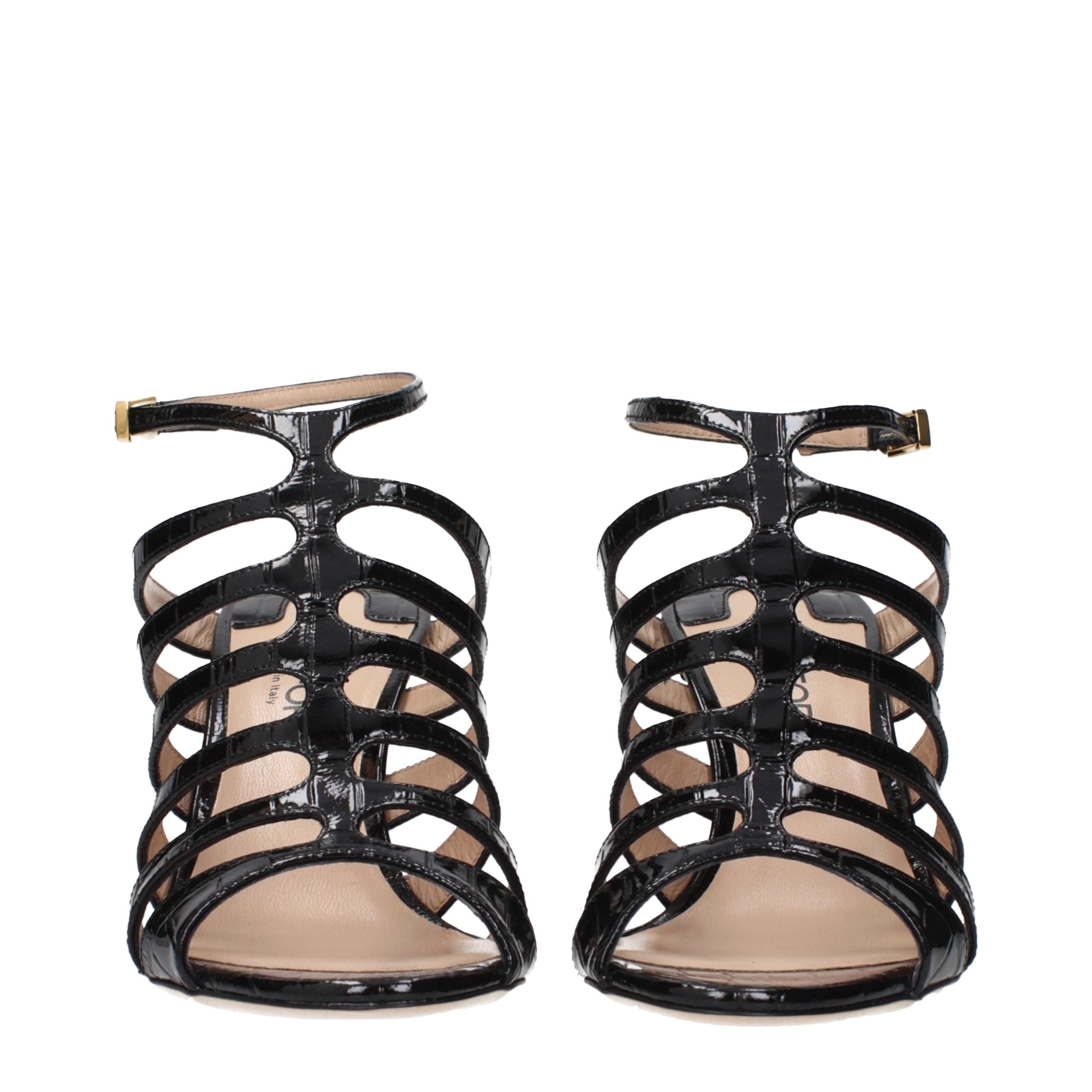 Black Leather Stiletto Heel Sandals