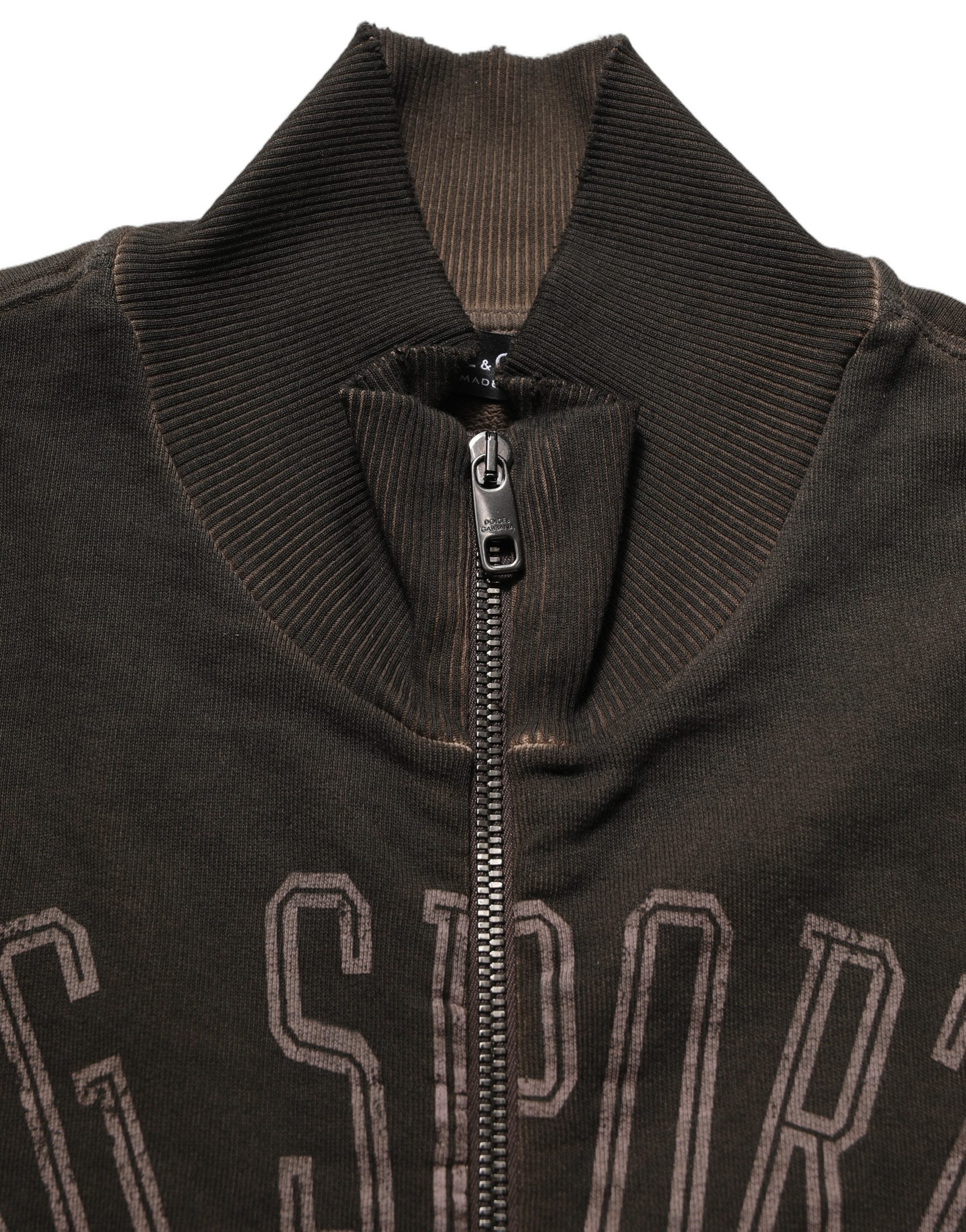 Brown Logo Print Full Zip Sweatshirt Sweater