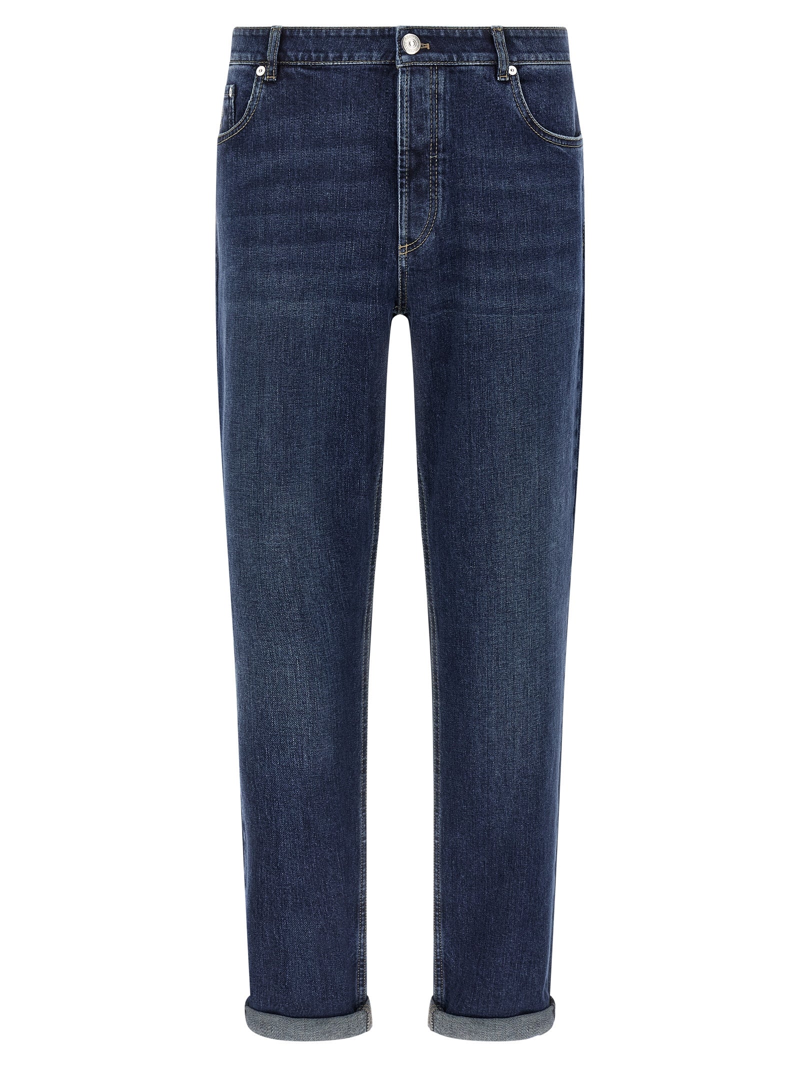 Blue Cotton Straight-Leg Jeans