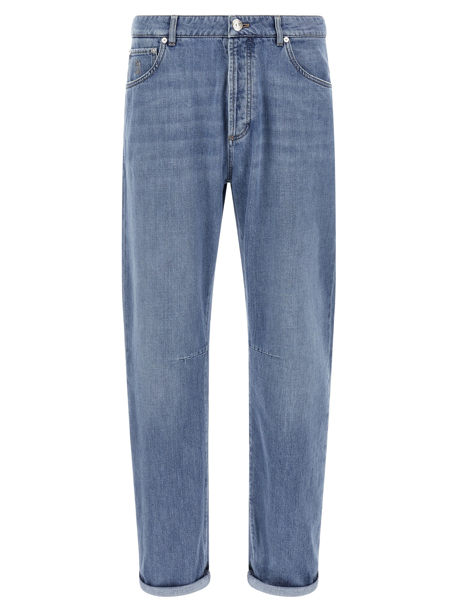Blue Cotton Straight-Leg Jeans