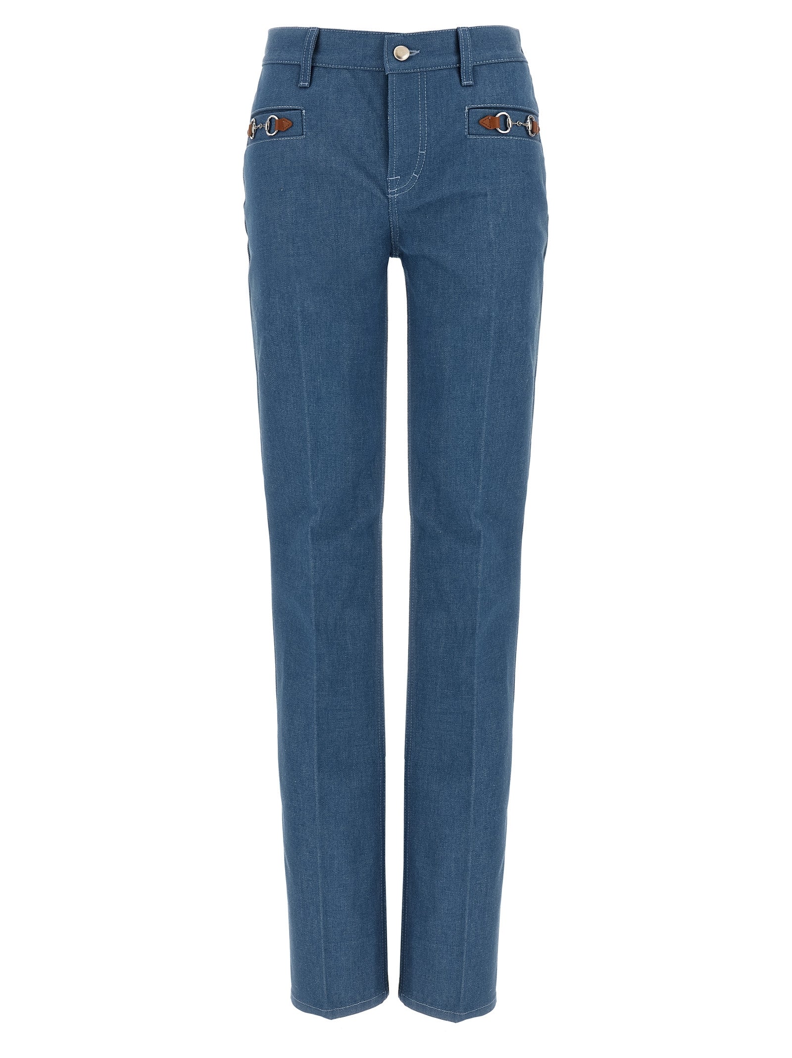 Blue Cotton Straight-Leg Jeans