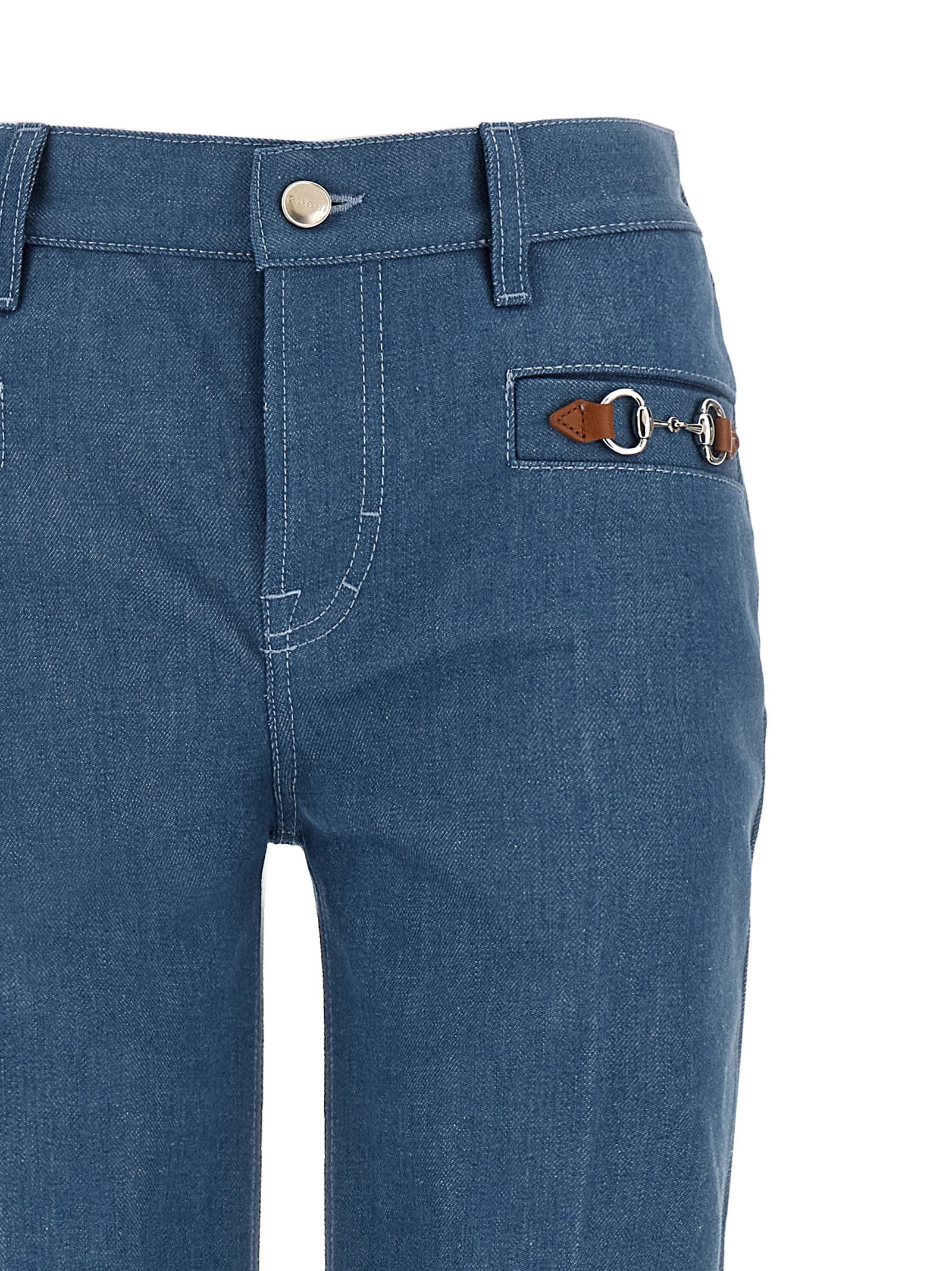Blue Cotton Straight-Leg Jeans