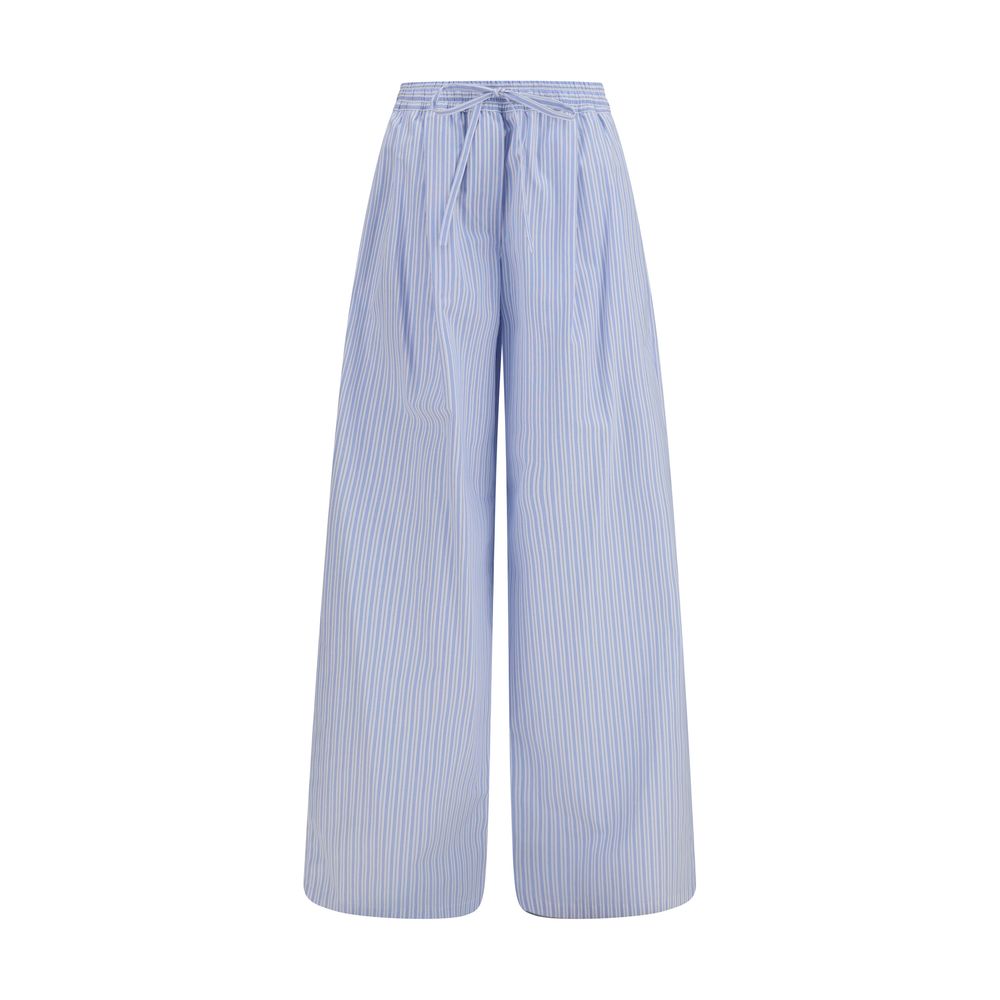 Blue Cotton Casual Pants