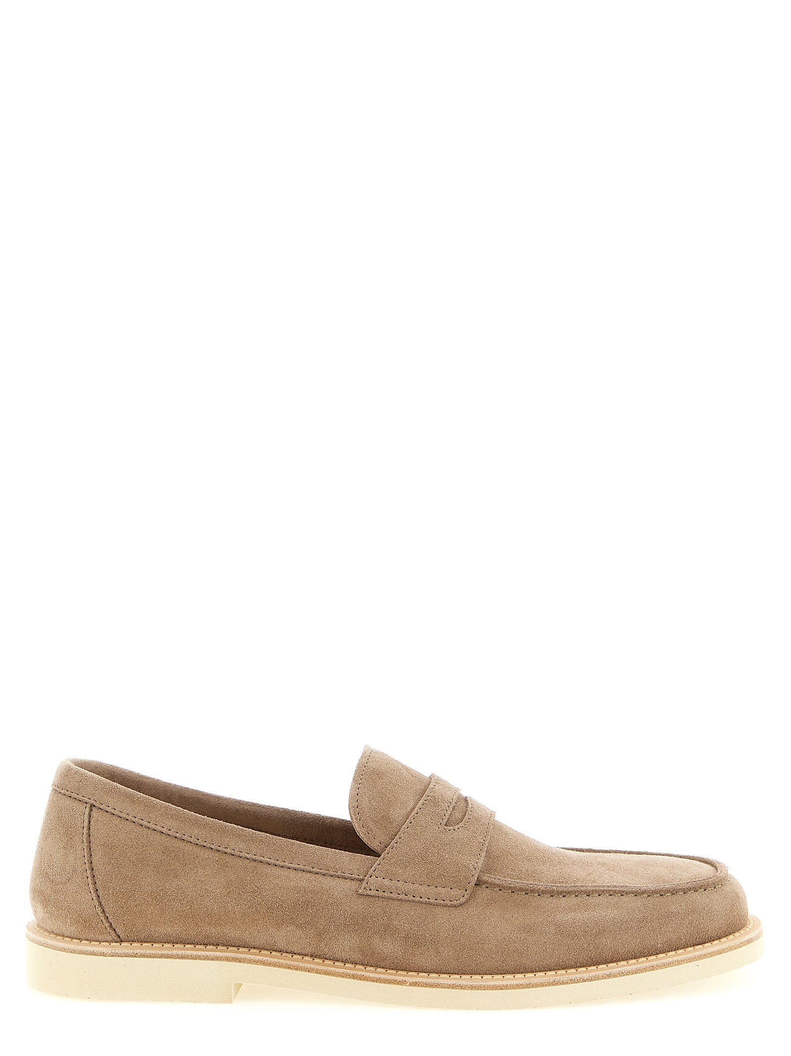 Beige Calfskin Slip-On Loafers