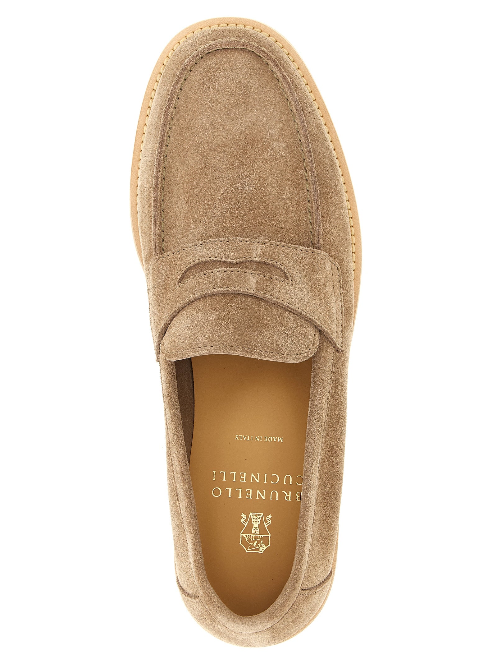Beige Calfskin Slip-On Loafers