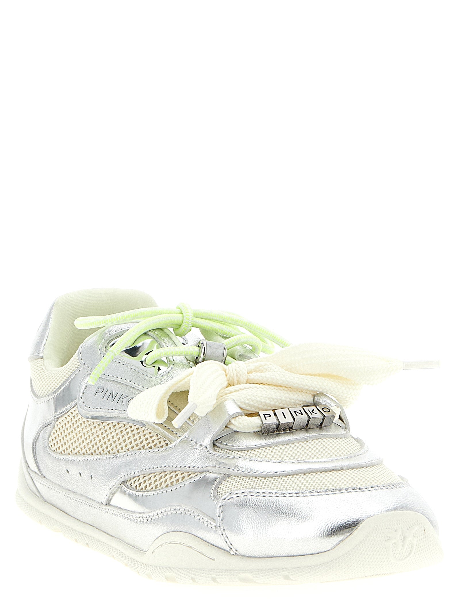 Silver Leather Athletic Sneakers
