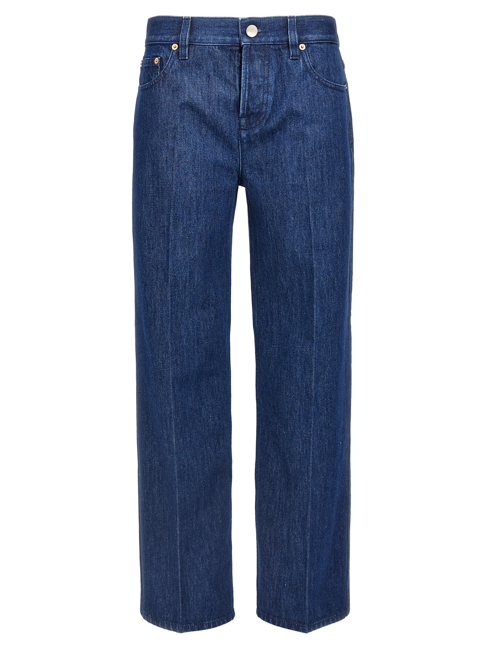 Blue Cotton Straight-Leg Jeans