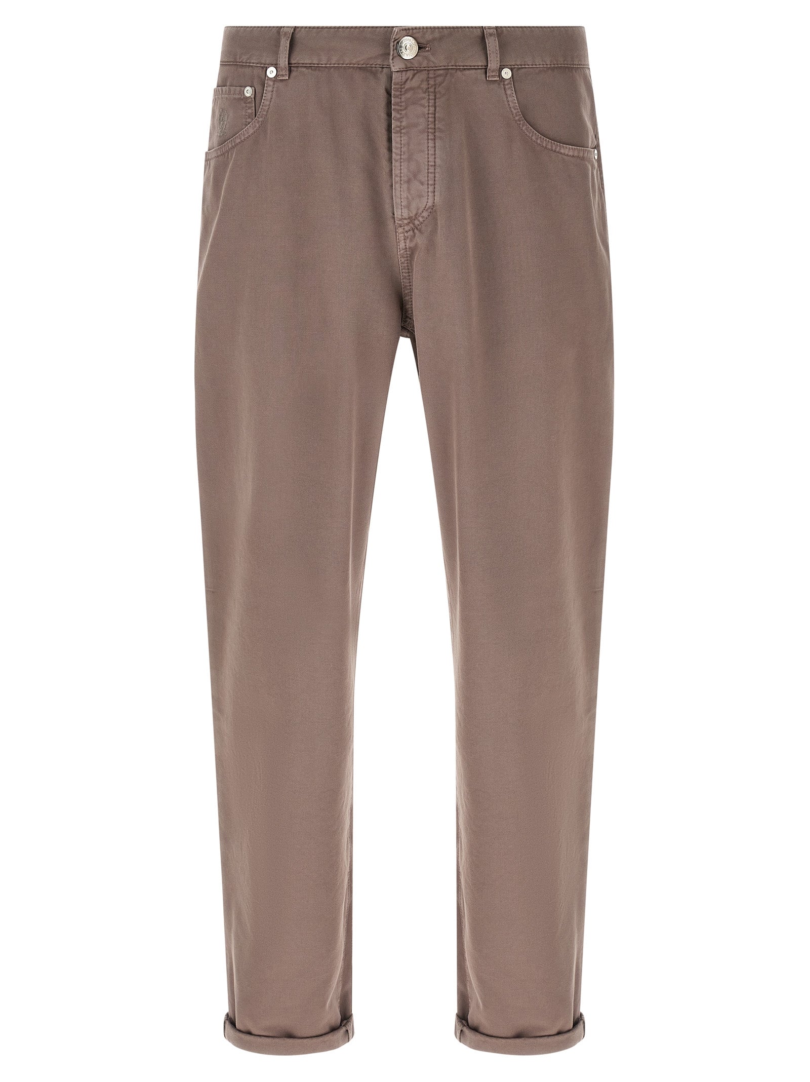 Brown Cotton Casual Pants