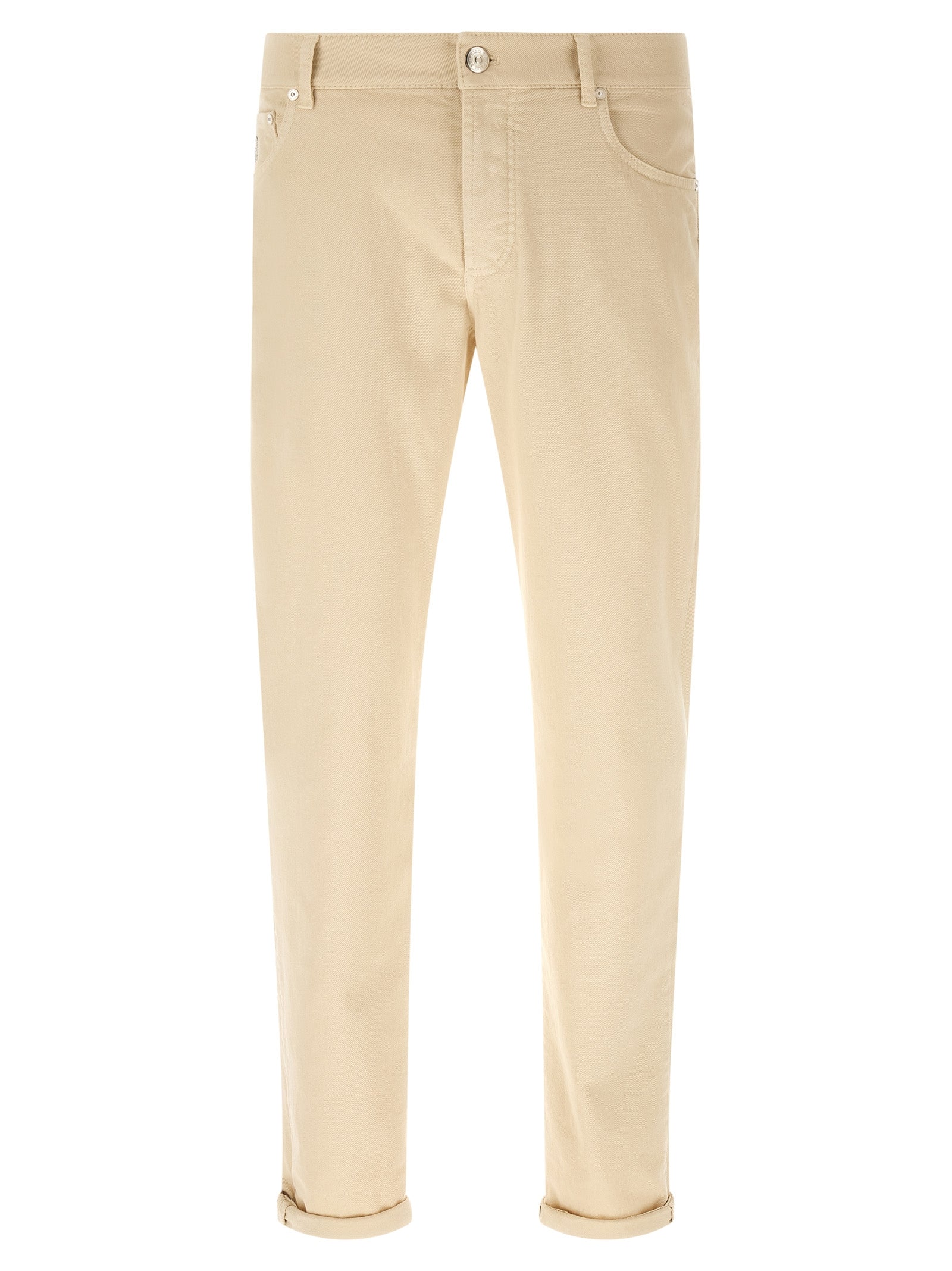 Beige Cotton Straight-Leg Jeans