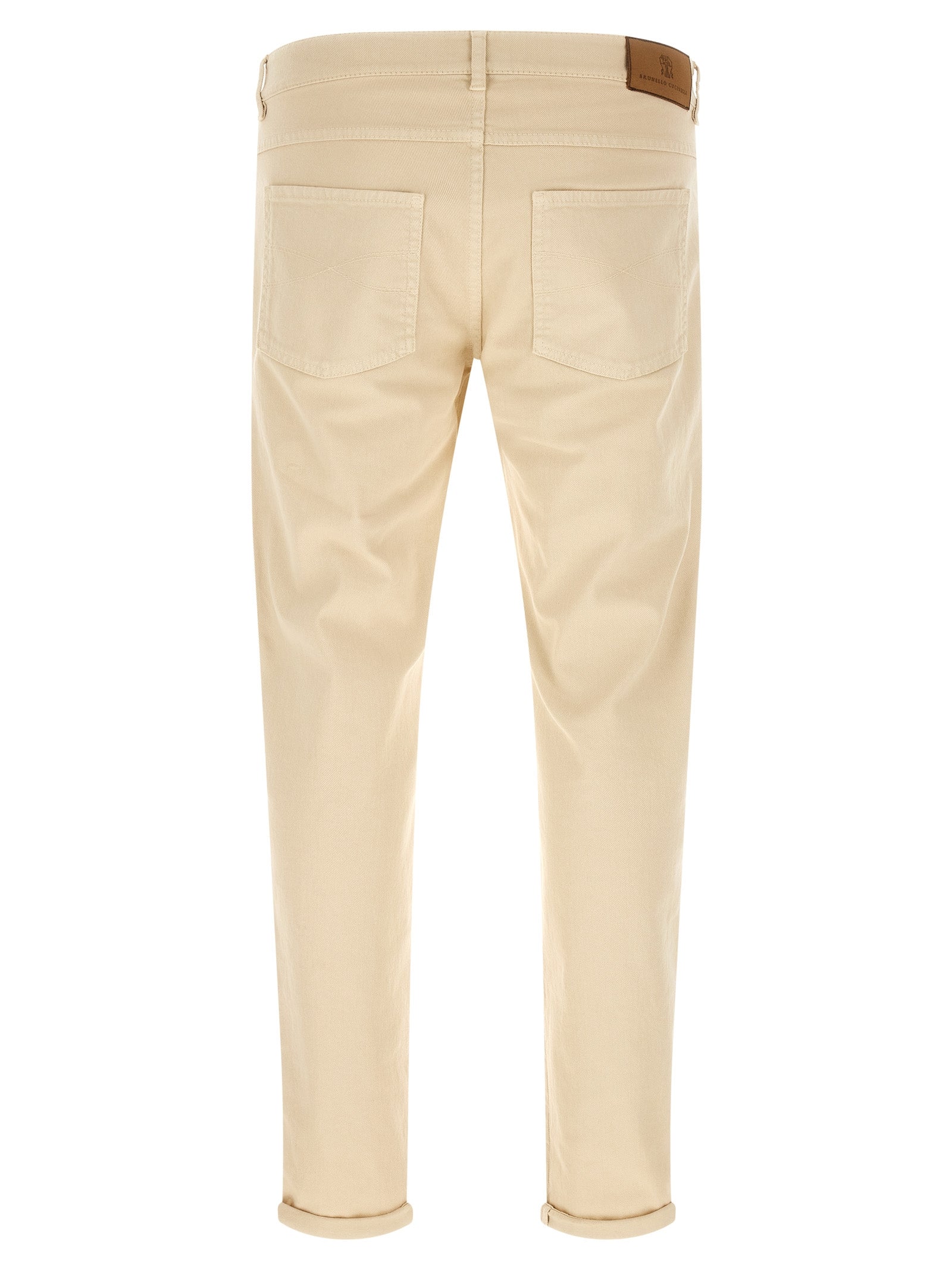 Beige Cotton Straight-Leg Jeans