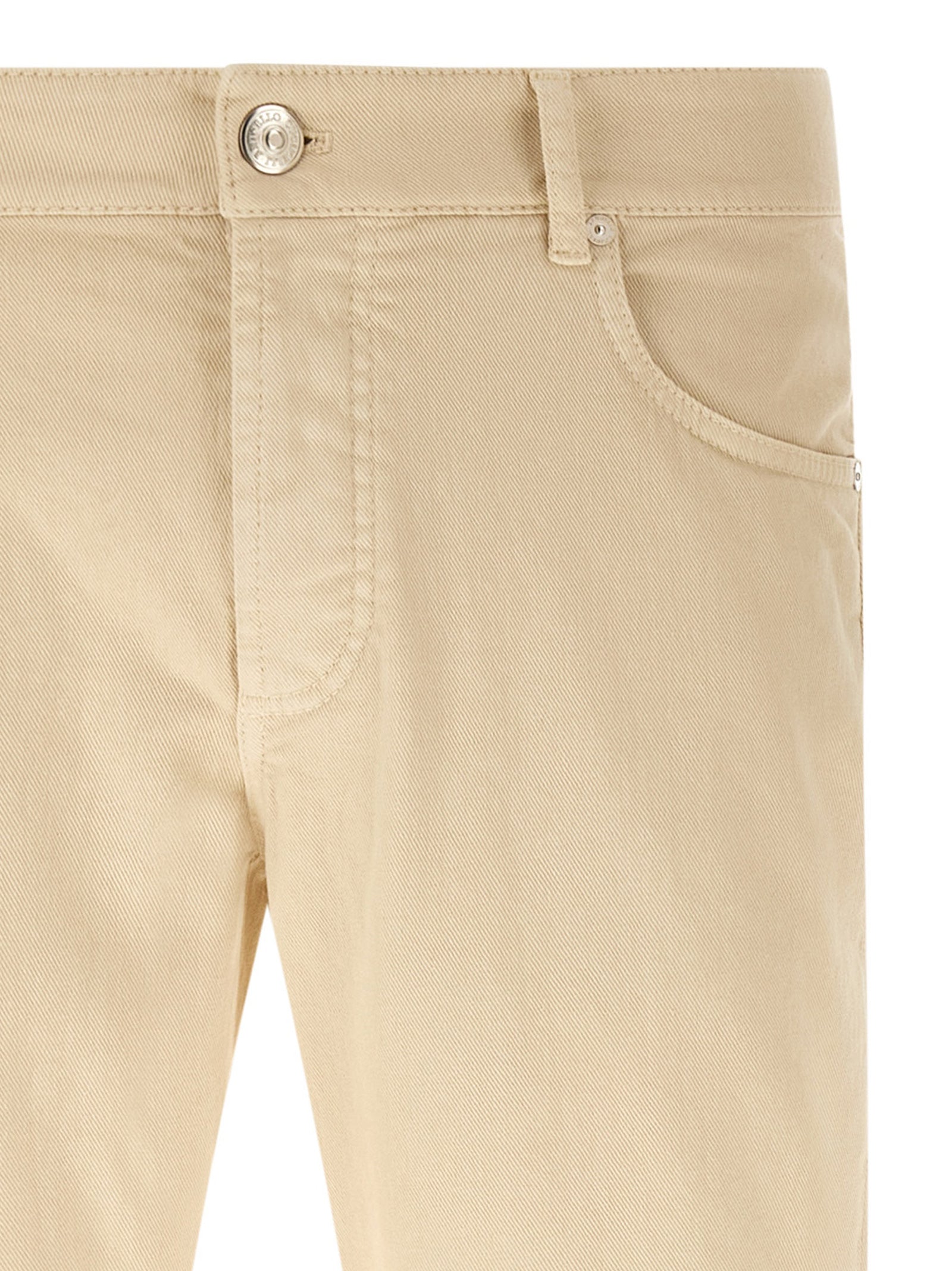 Beige Cotton Straight-Leg Jeans