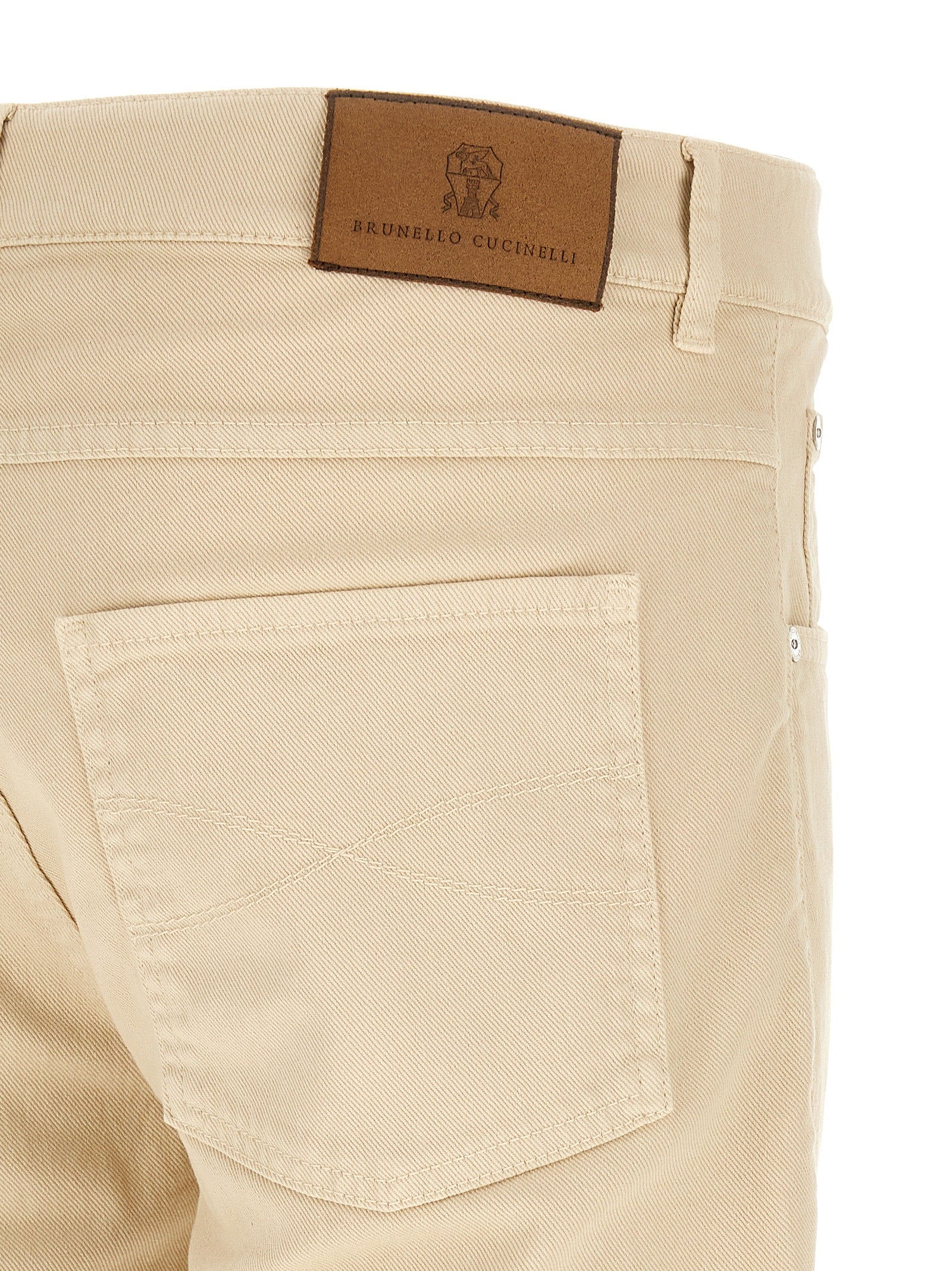 Beige Cotton Straight-Leg Jeans