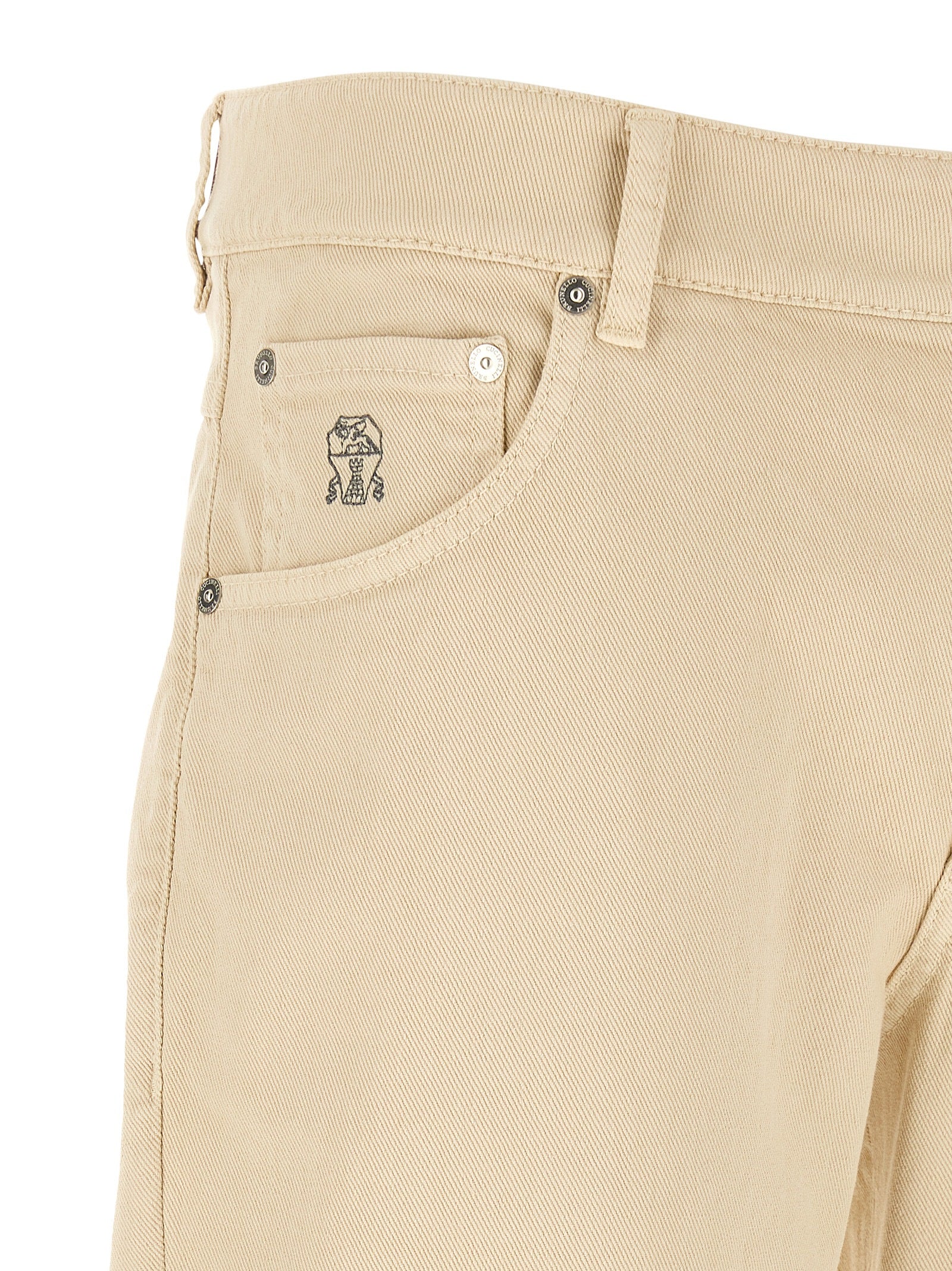 Beige Cotton Straight-Leg Jeans