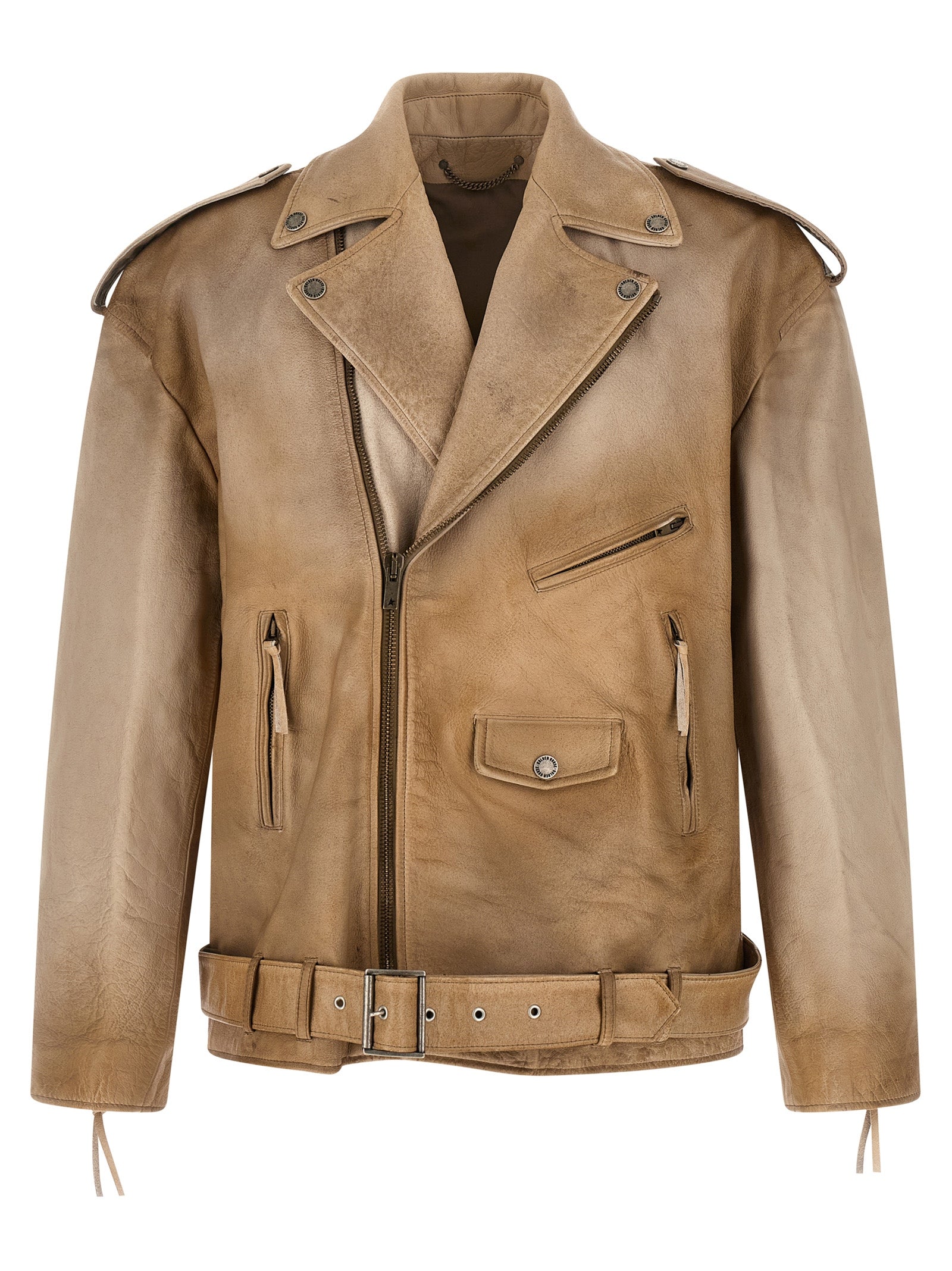 Beige Buffalo Leather Leather Jacket