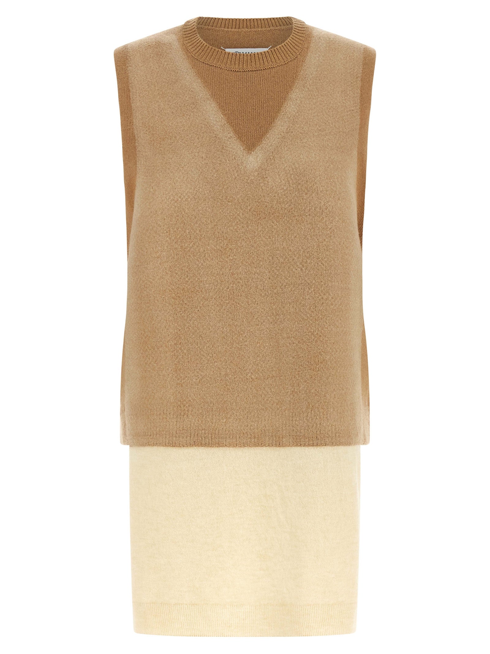 Beige Virgin Wool Sleeveless Jacket