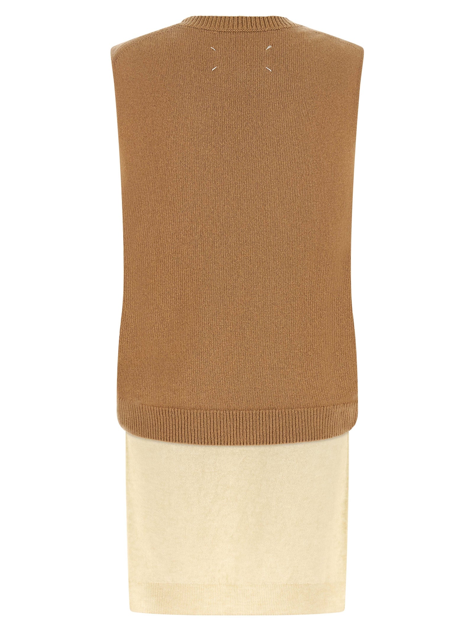 Beige Virgin Wool Sleeveless Jacket