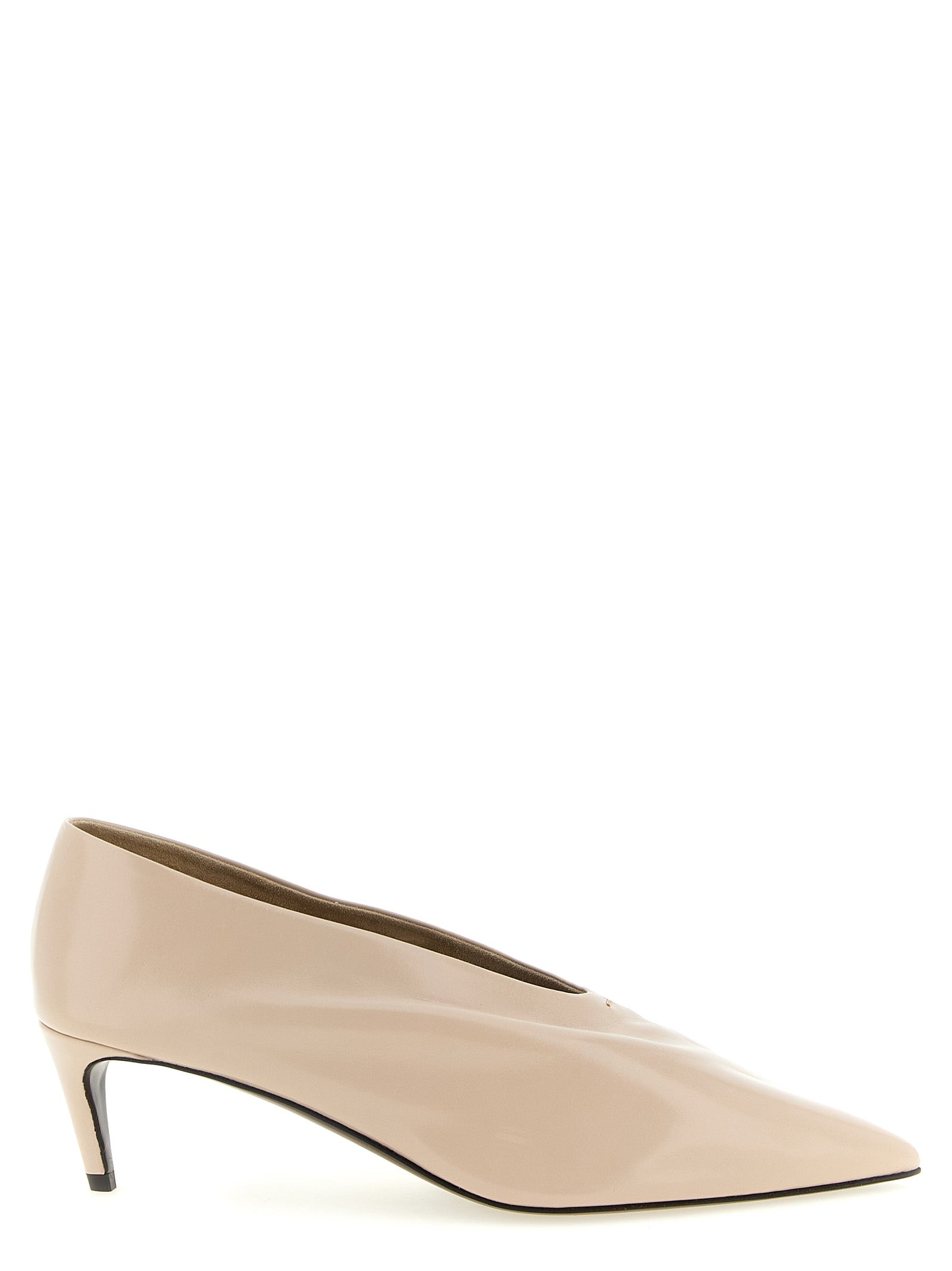 Beige Calfskin Mid Heel Pumps