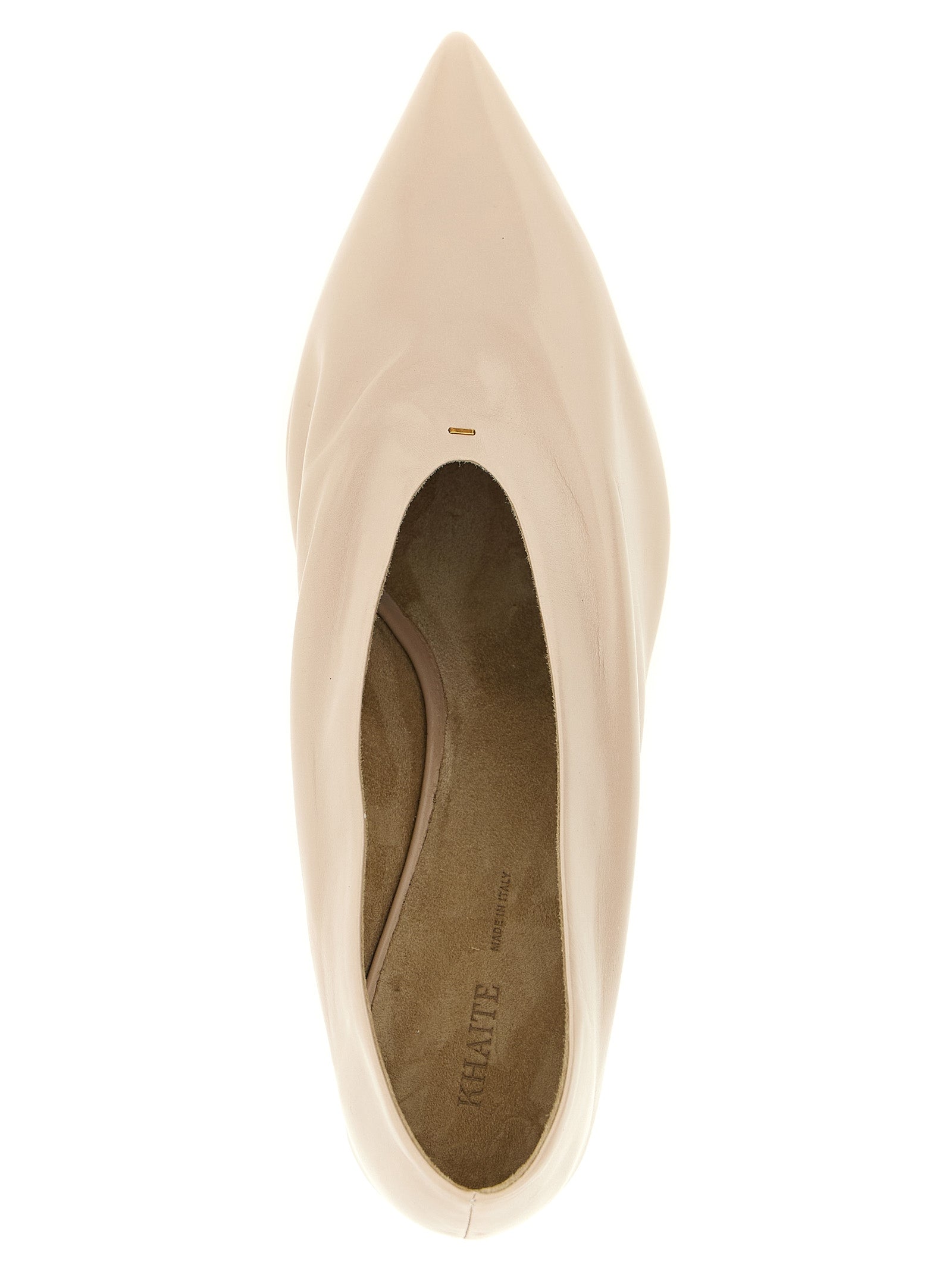 Beige Calfskin Mid Heel Pumps