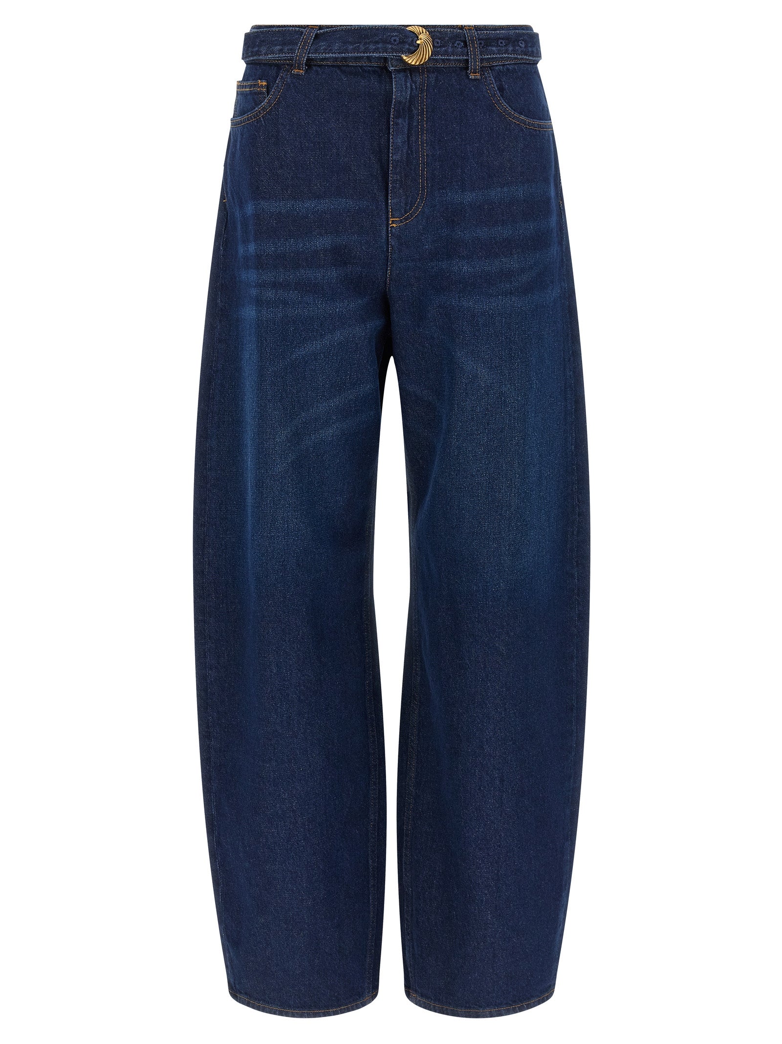 Blue Cotton High-Waisted Jean