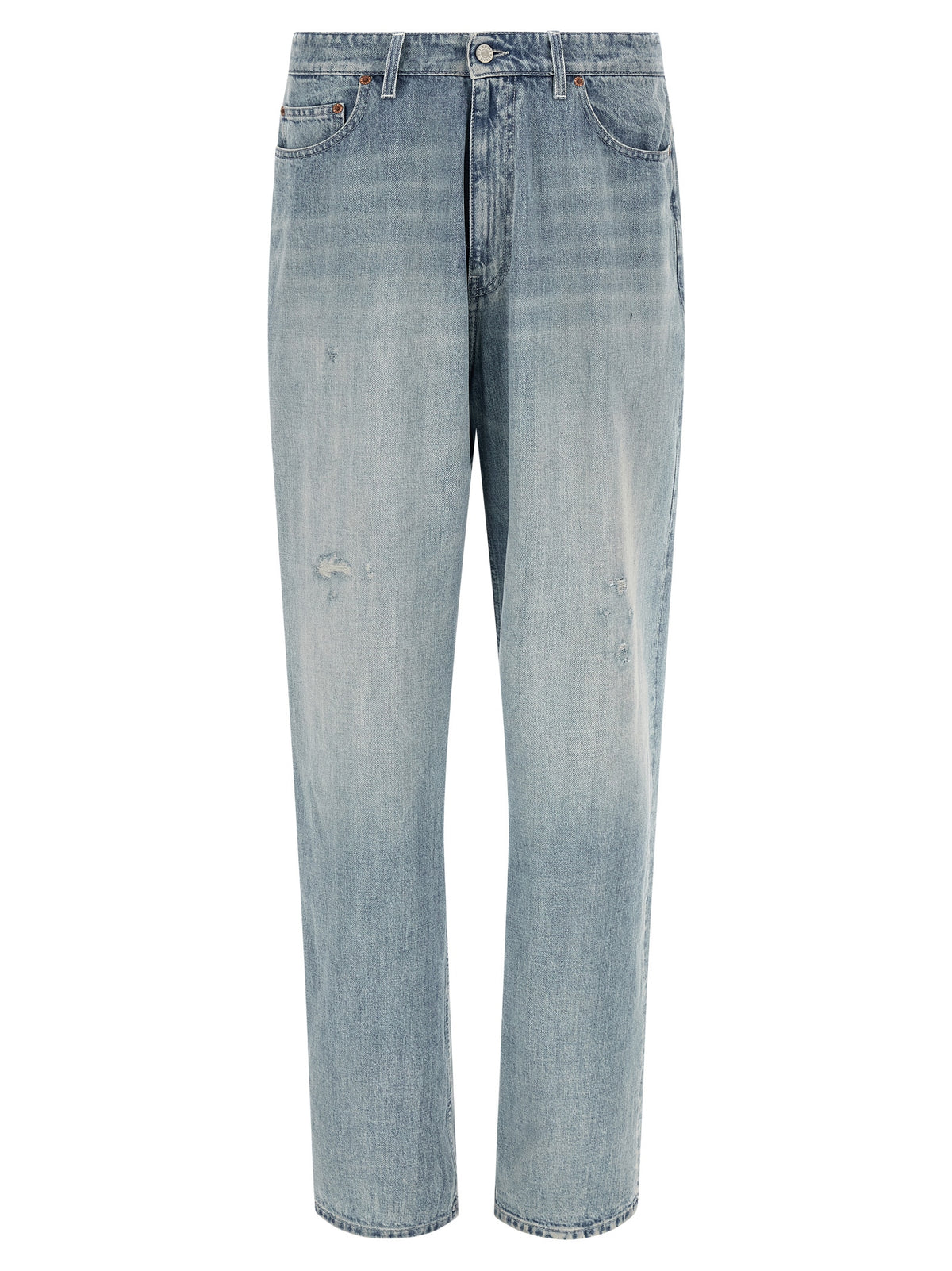 Blue Cotton Straight-Leg Jeans