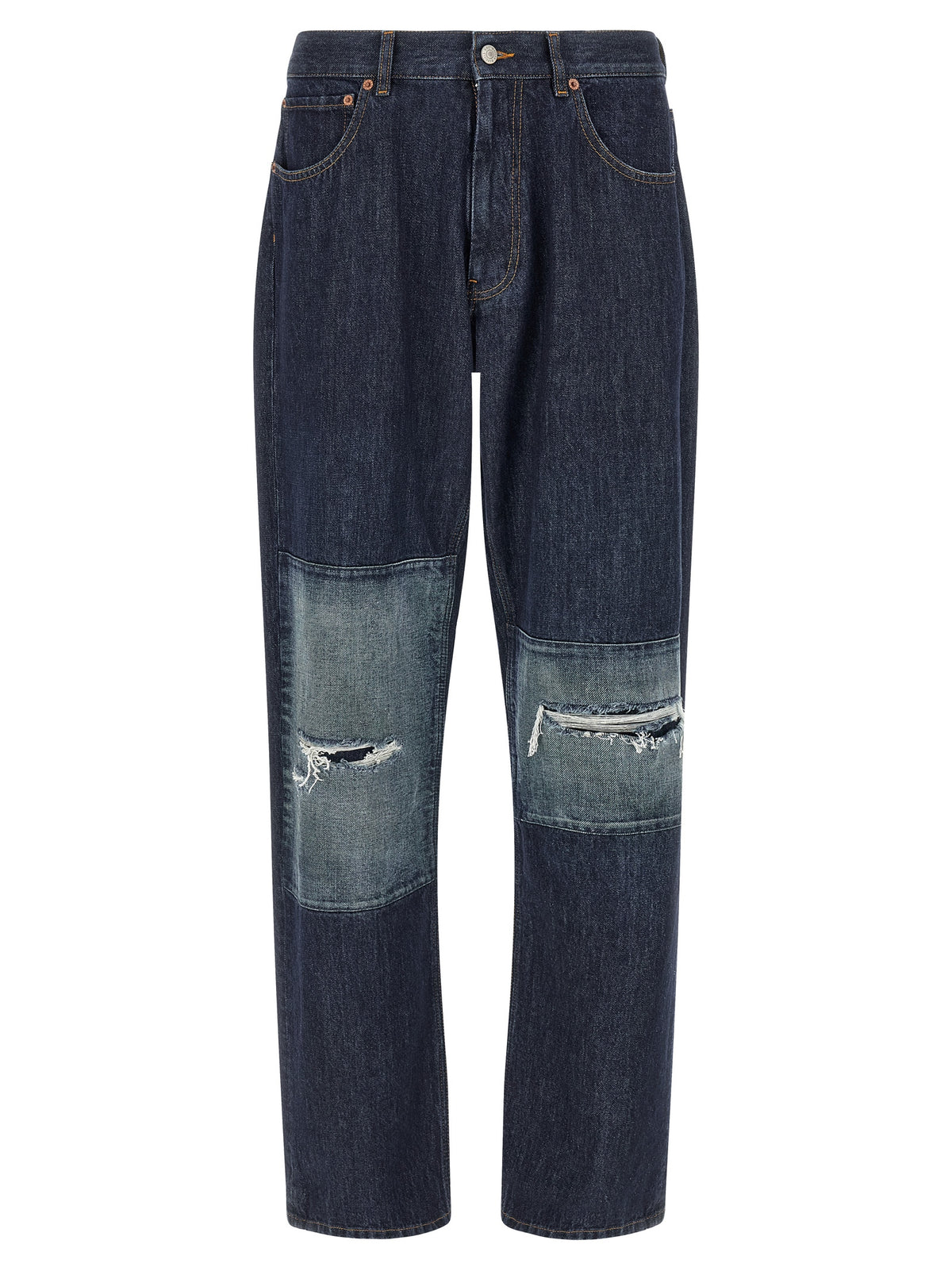 Blue Cotton Straight-Leg Jeans