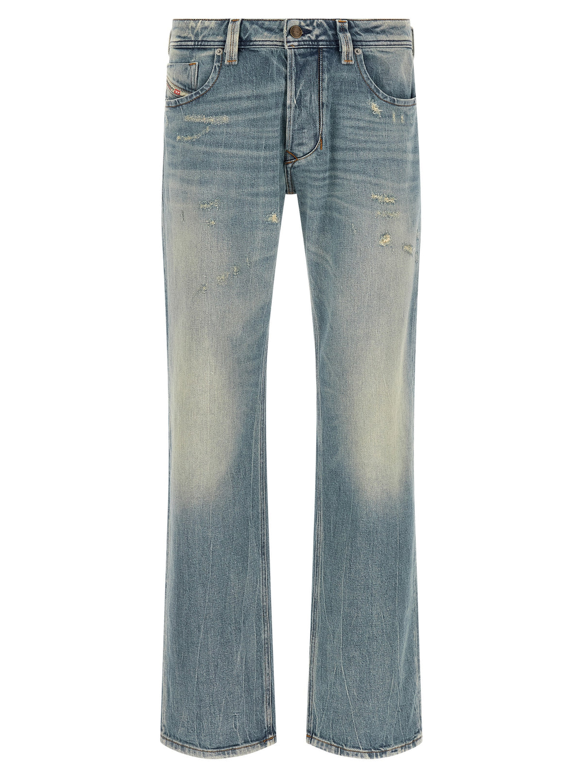 Blue Cotton Straight-Leg Jeans