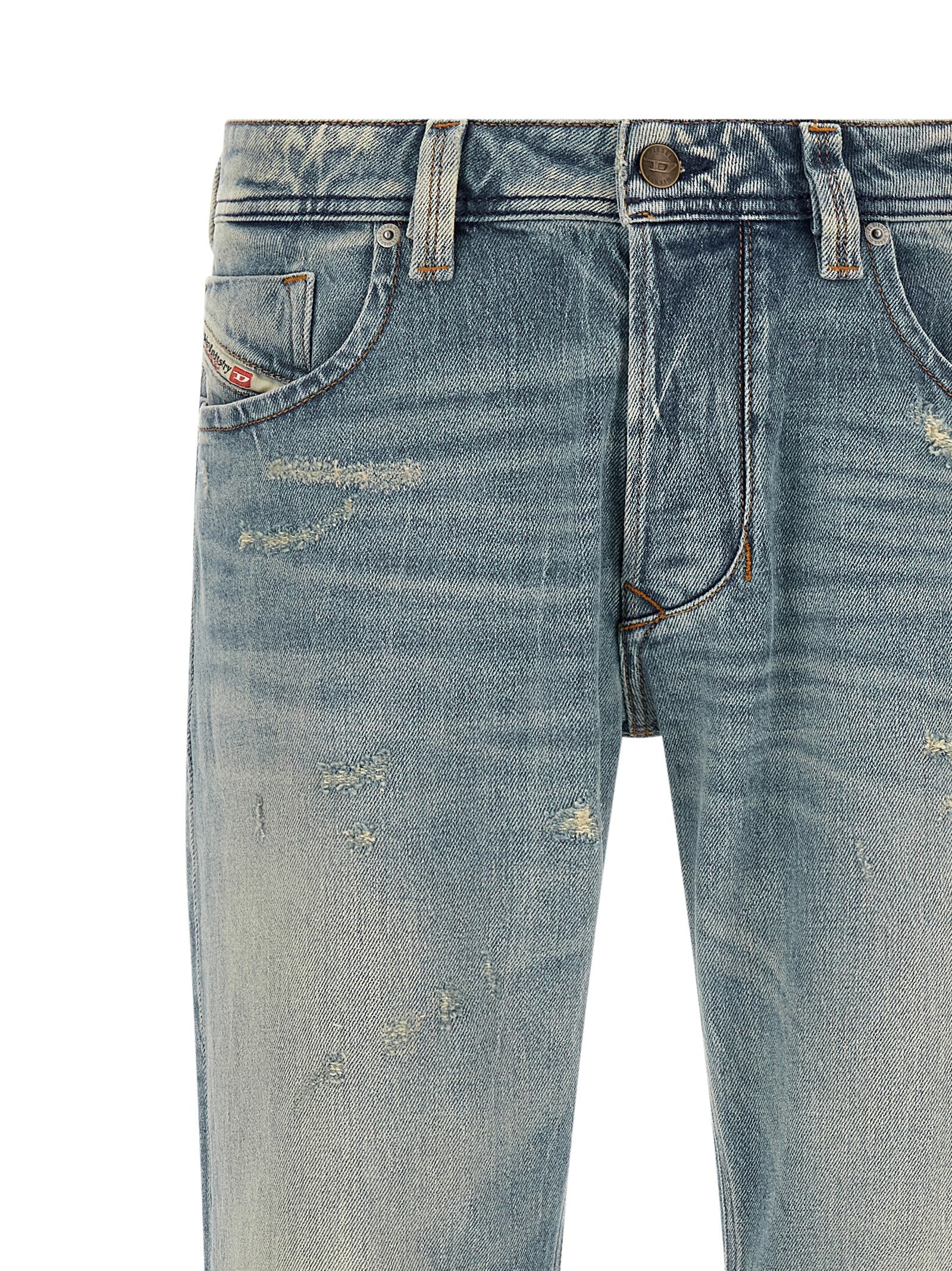Blue Cotton Straight-Leg Jeans