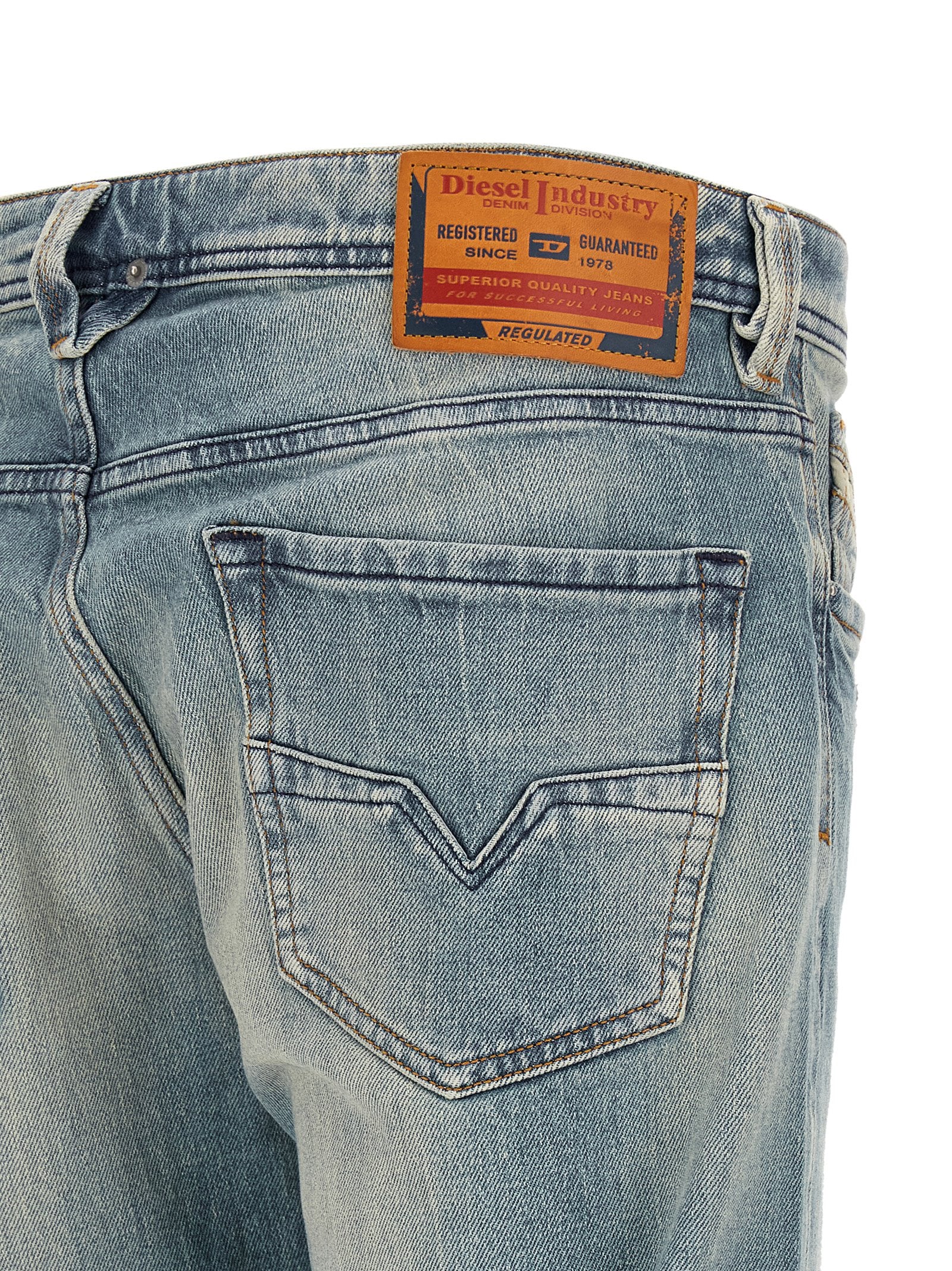 Blue Cotton Straight-Leg Jeans