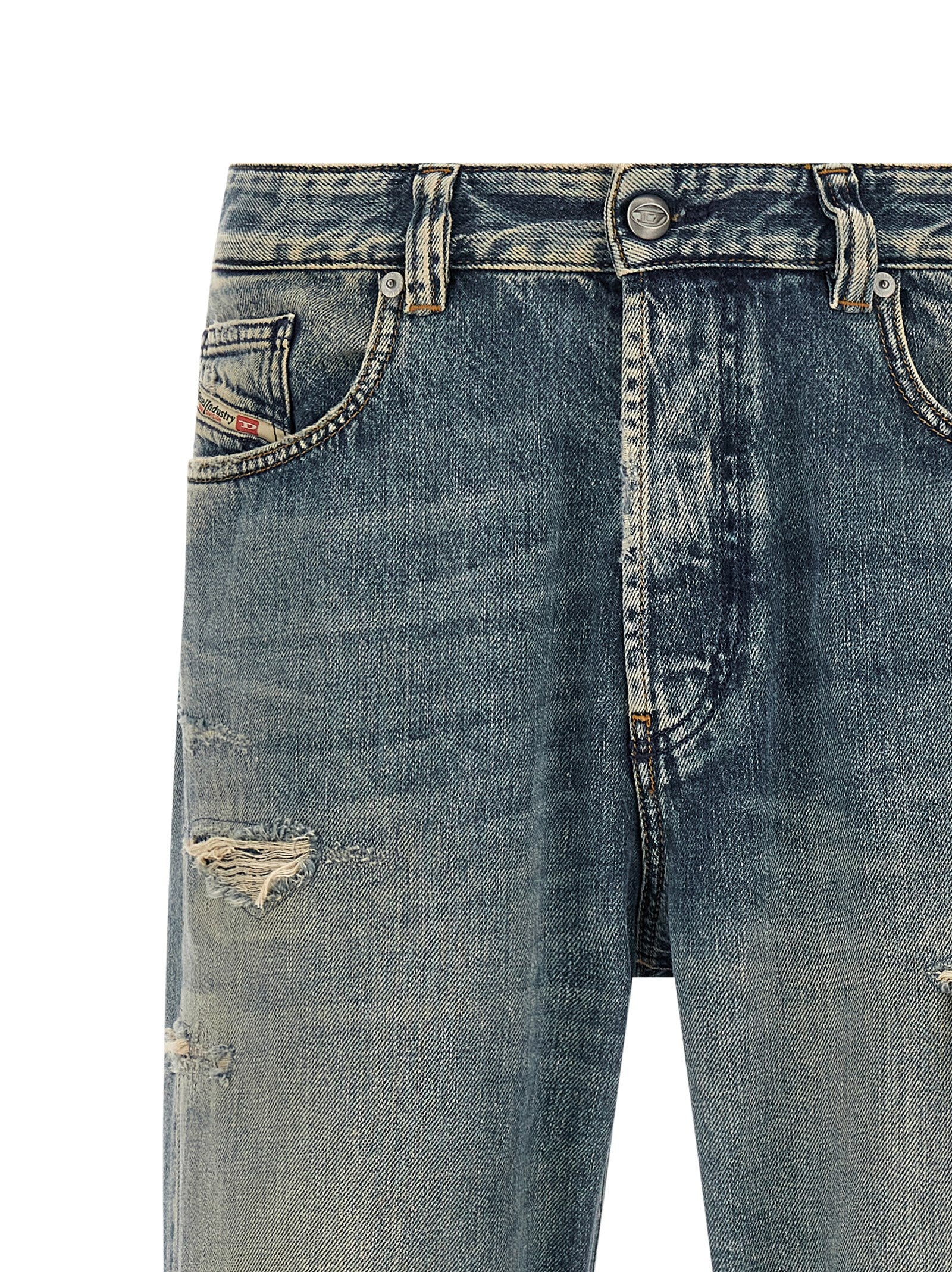 Blue Cotton Tapered Jeans
