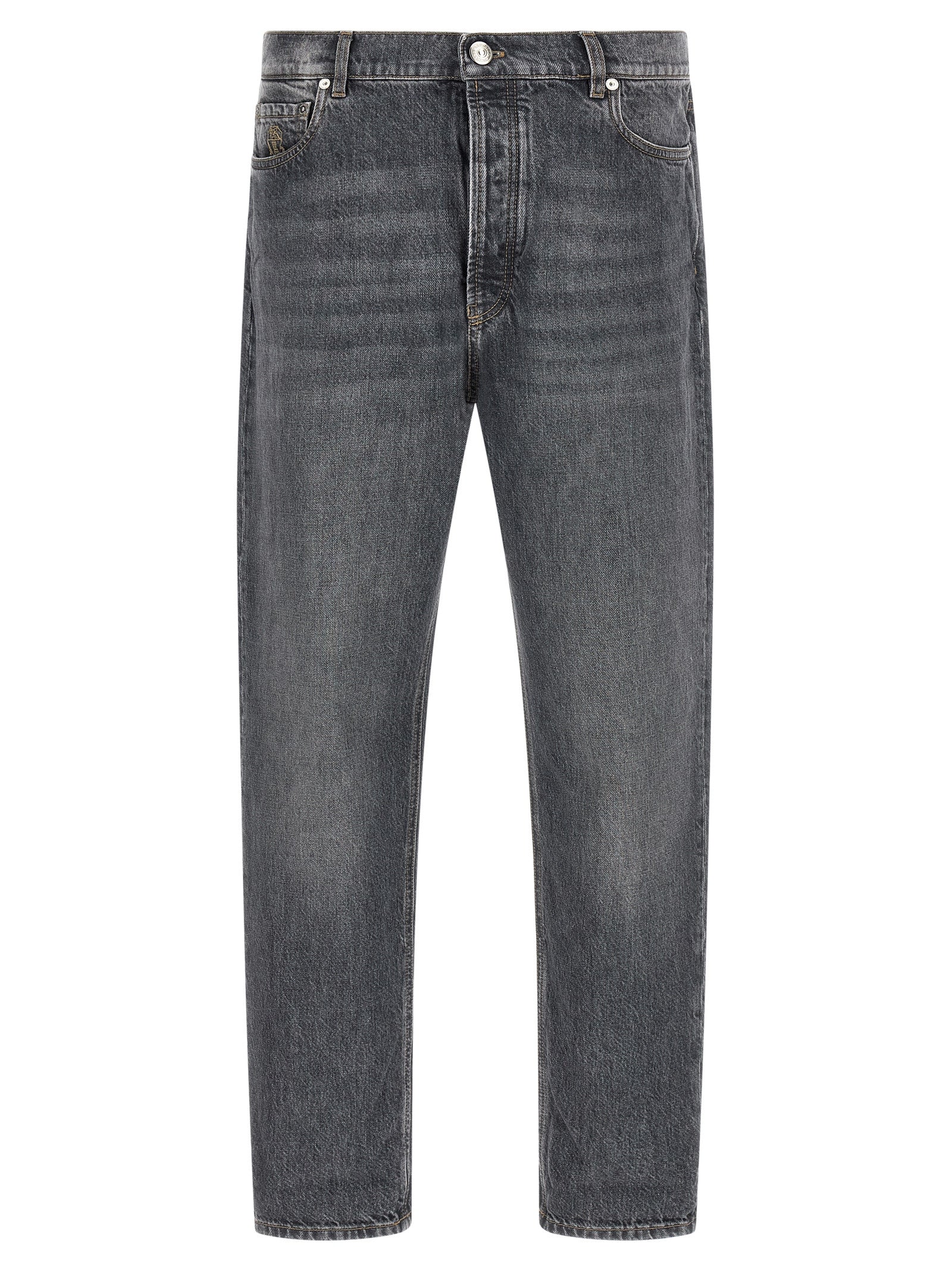 Gray Cotton Straight-Leg Jeans