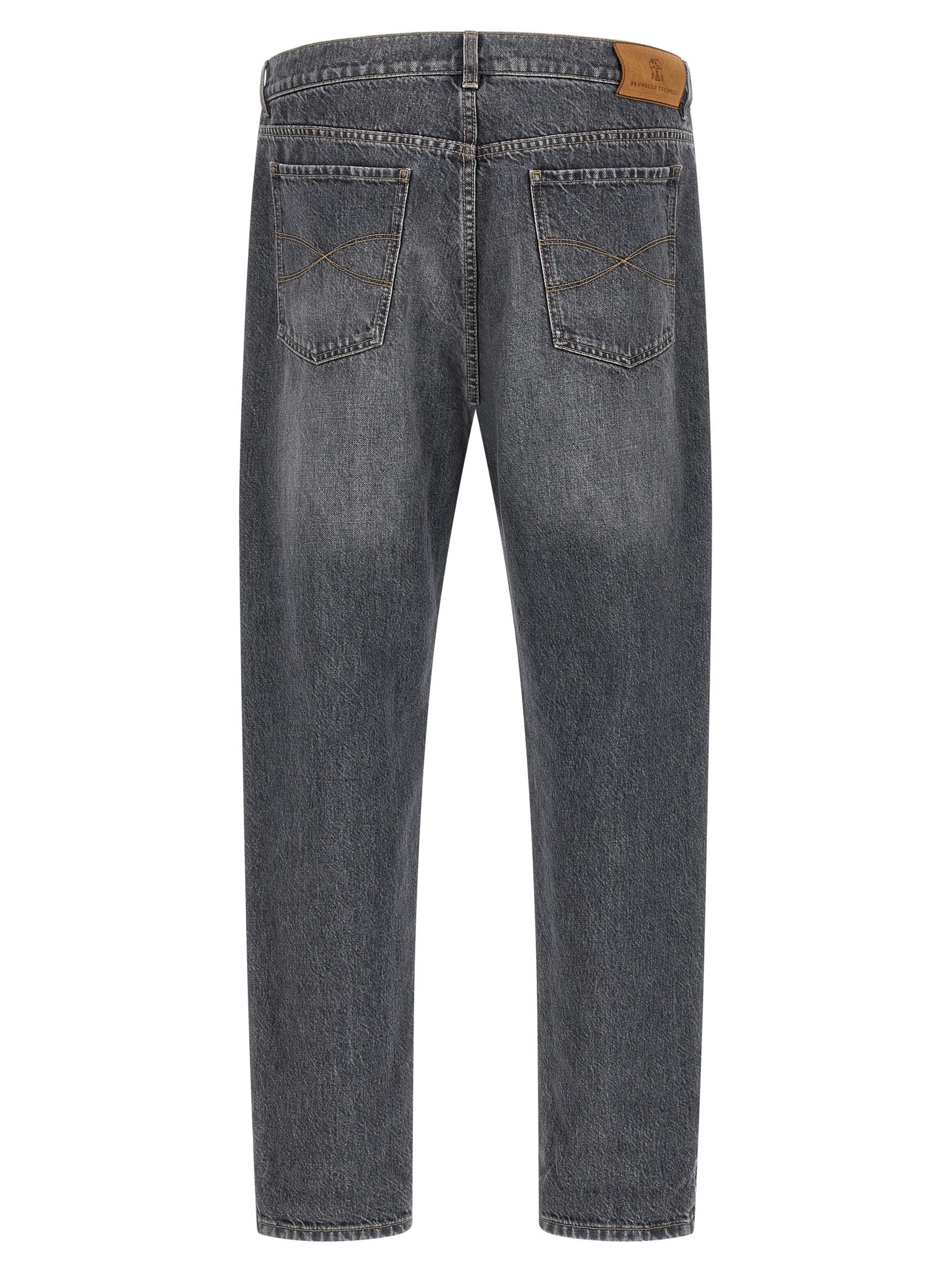 Gray Cotton Straight-Leg Jeans