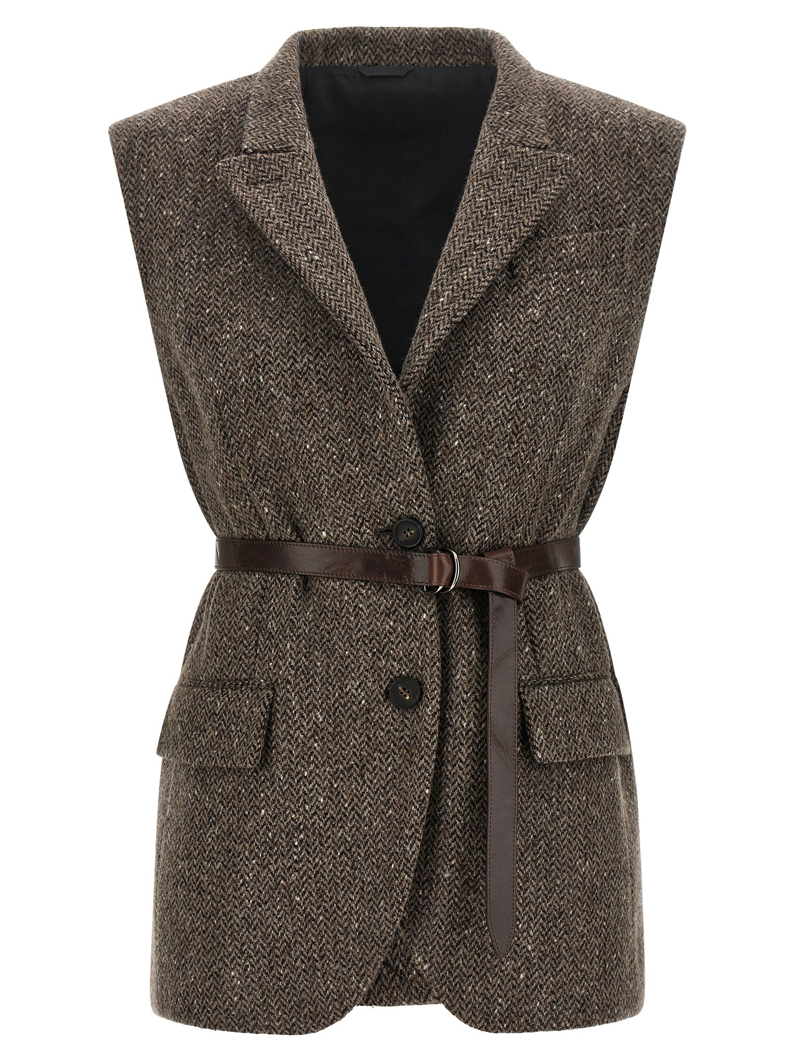 Brown Virgin Wool Sleeveless Jacket