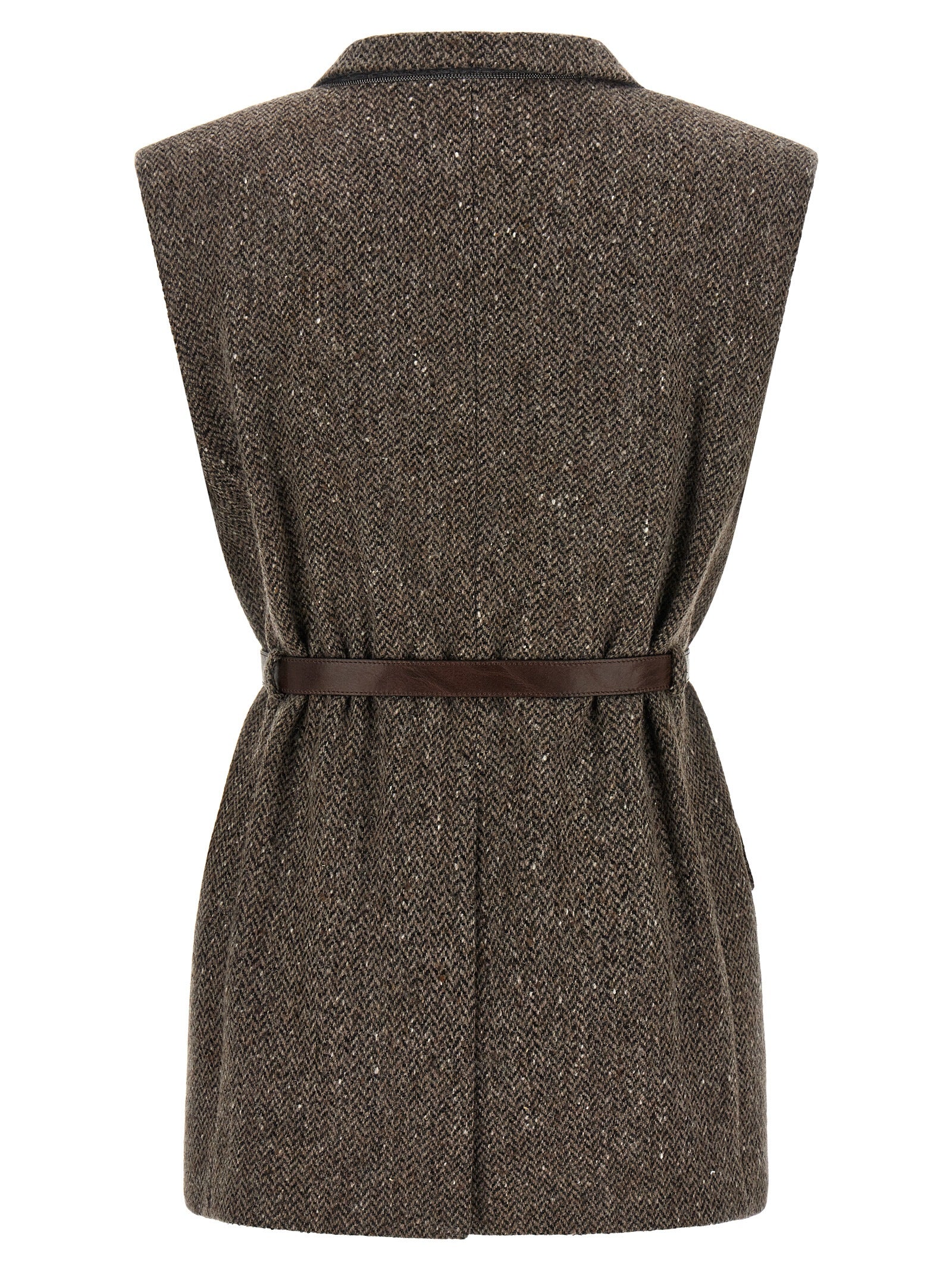 Brown Virgin Wool Sleeveless Jacket