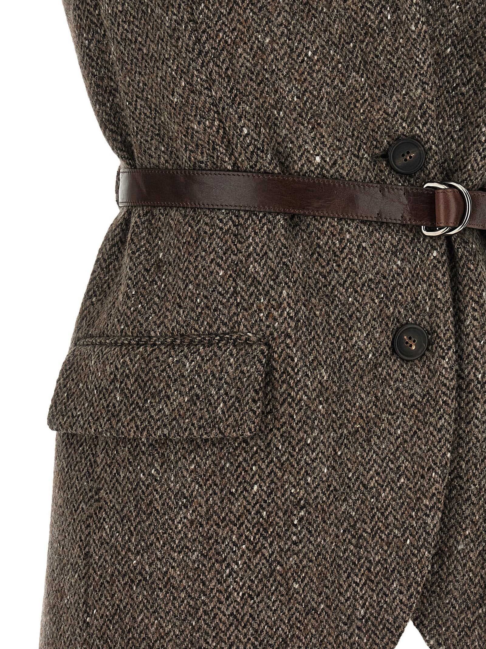 Brown Virgin Wool Sleeveless Jacket
