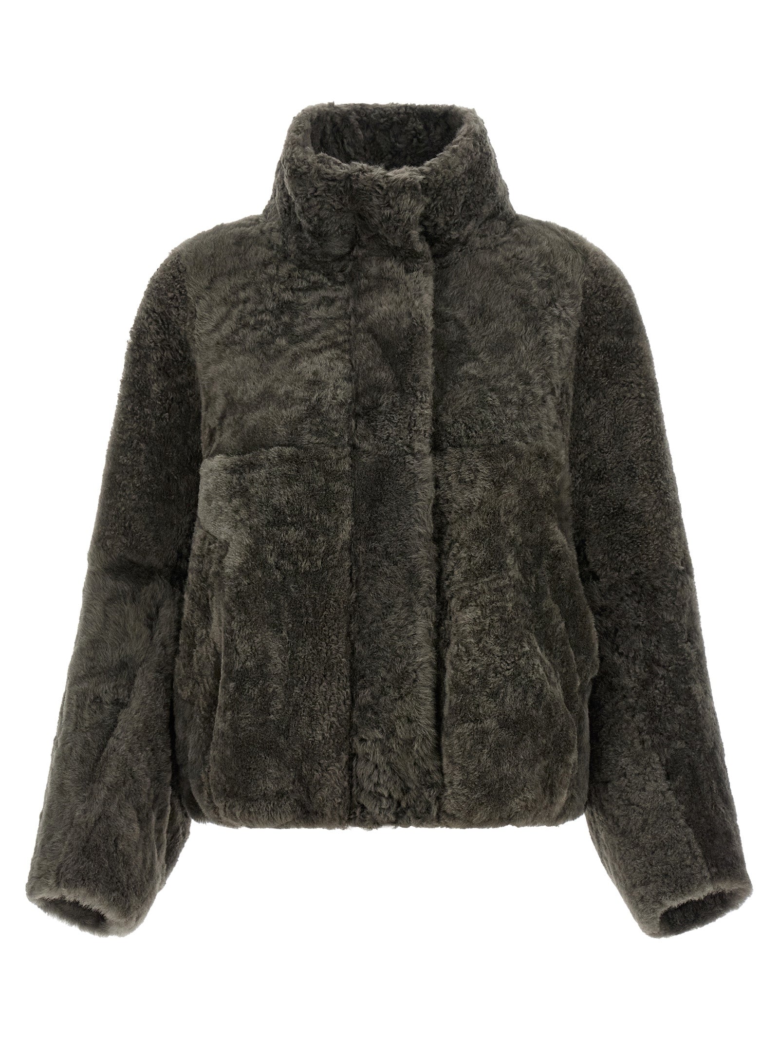 Gray Lamb Leather Full-Length Jacket
