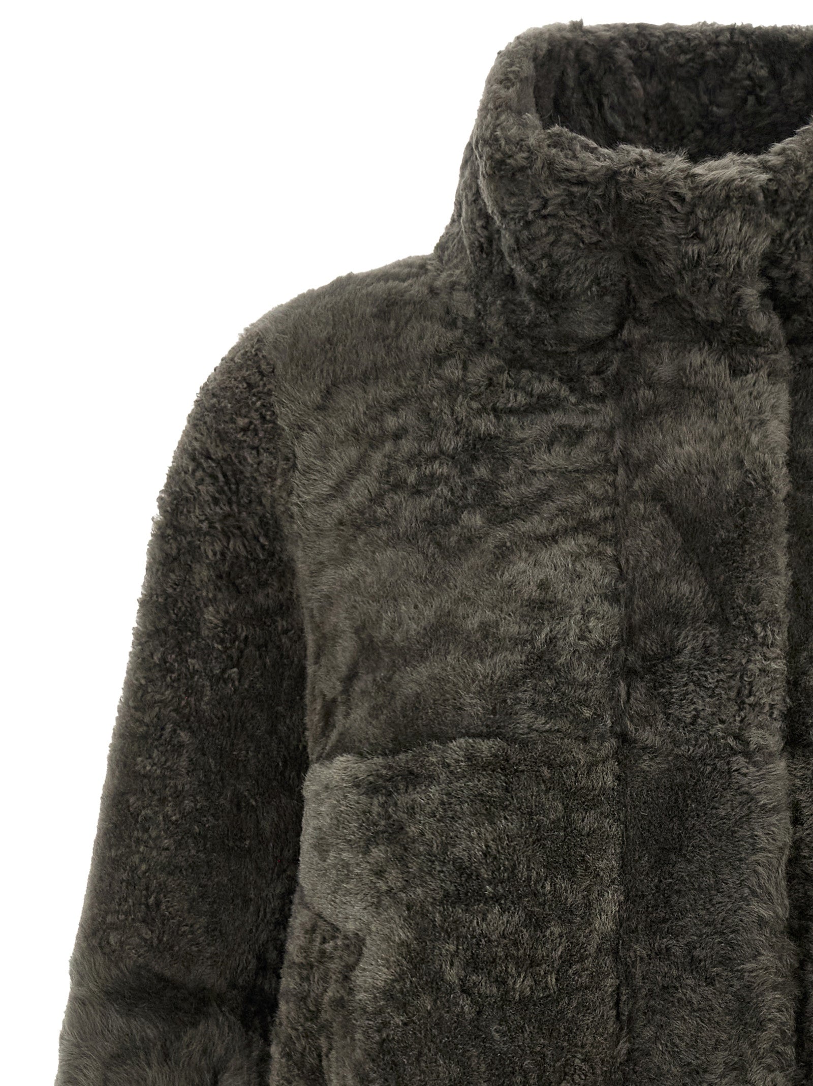 Gray Lamb Leather Full-Length Jacket