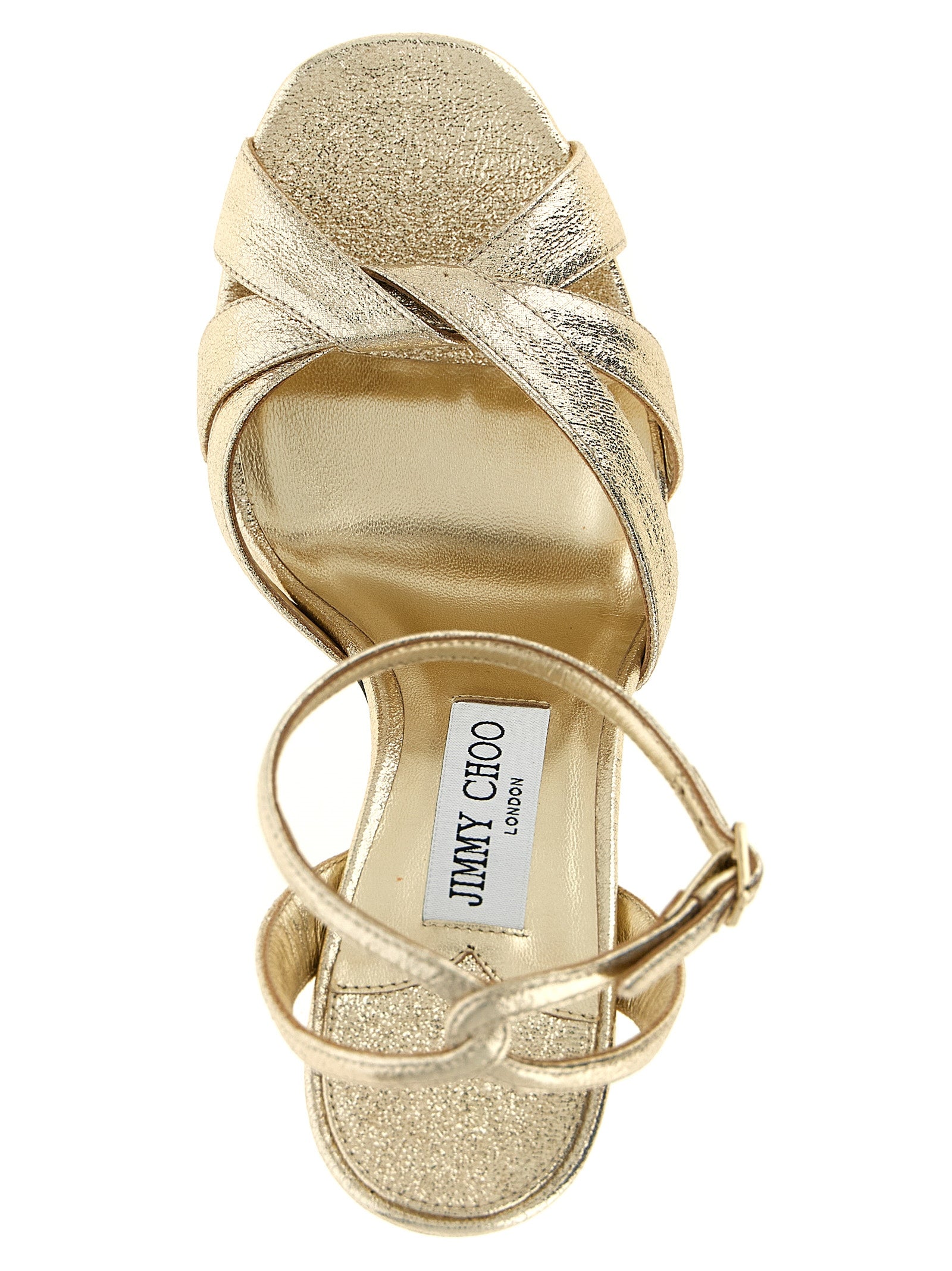 Gold Tencel Stiletto Heel Sandals