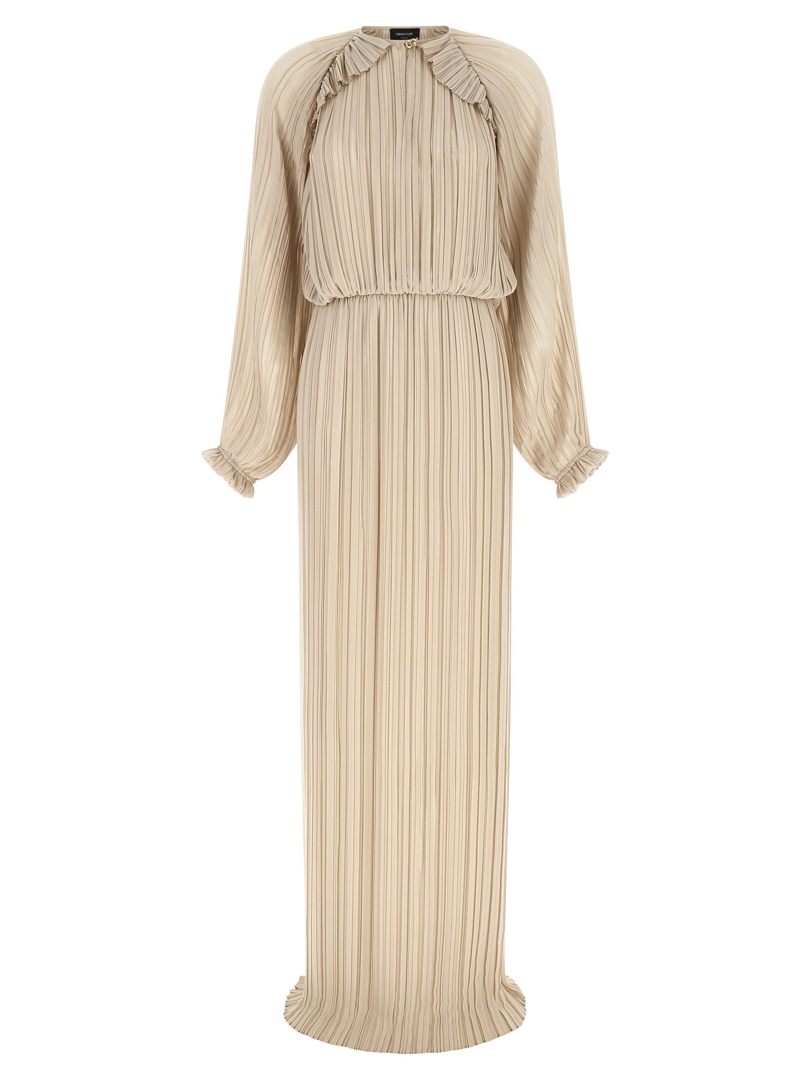Beige Polyester Long Dress