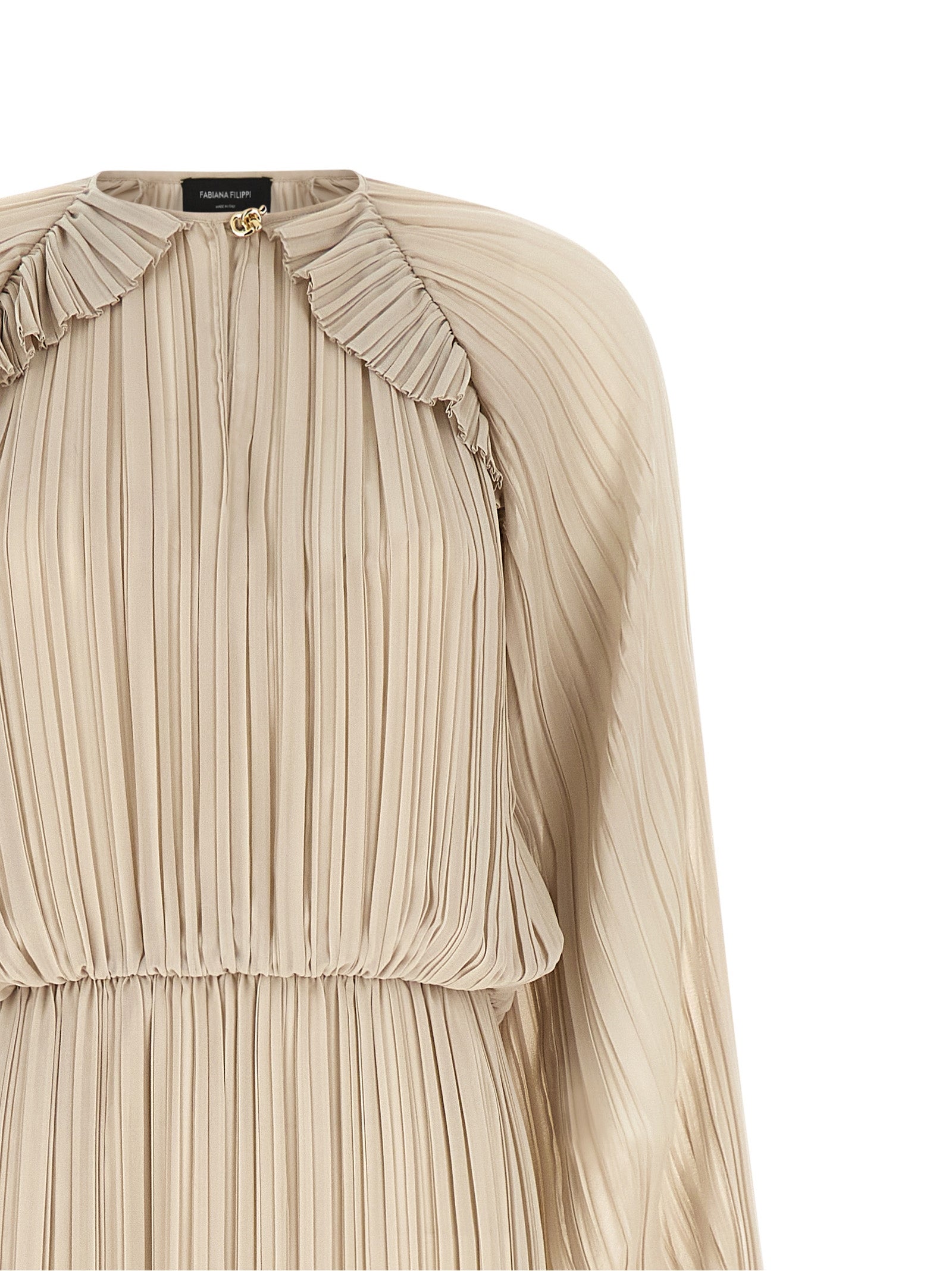 Beige Polyester Long Dress