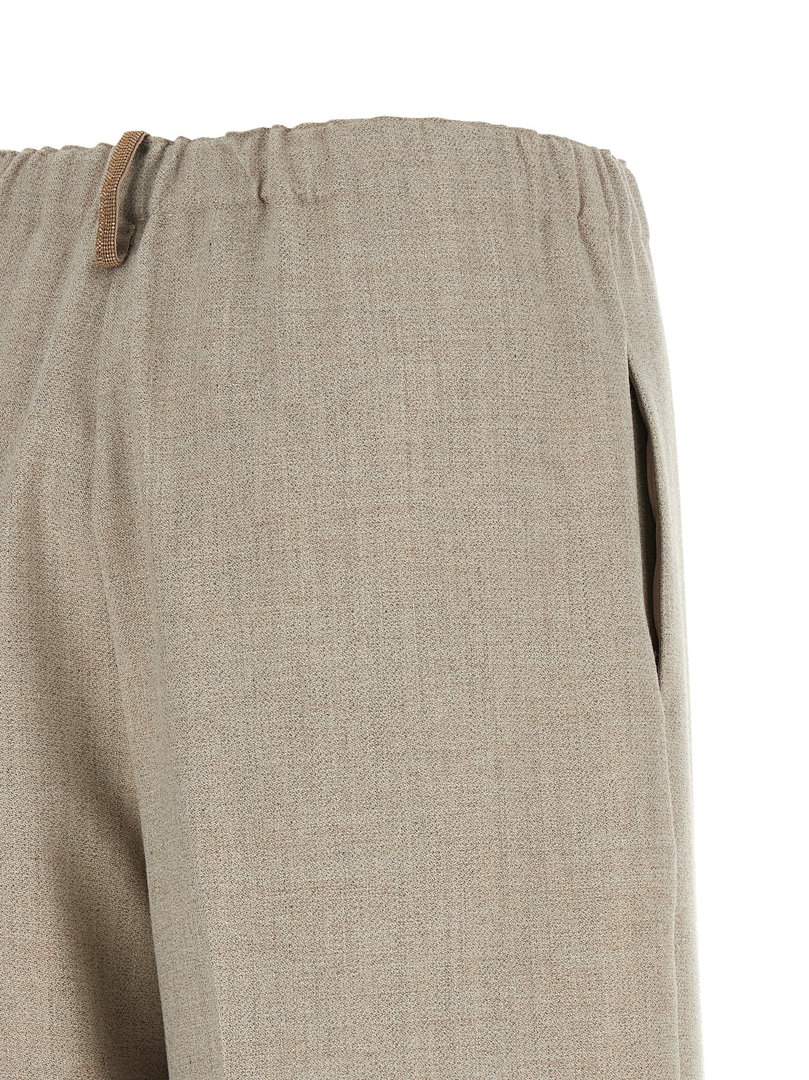 Beige Polyester Casual Pants