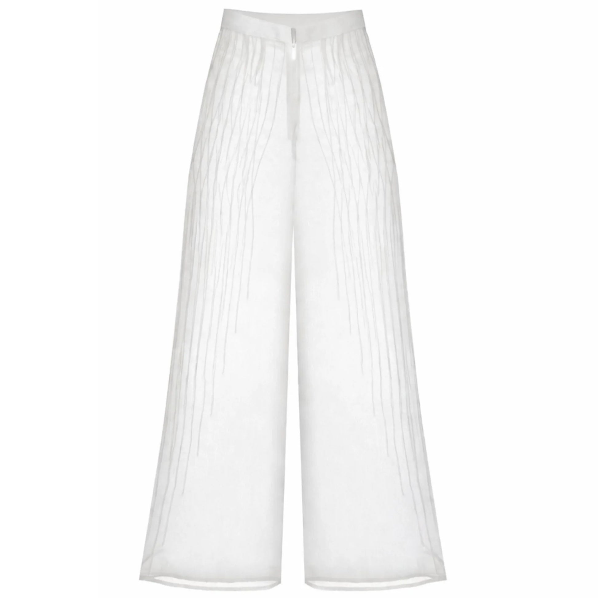 White Sheer Pin Tuck Trousers