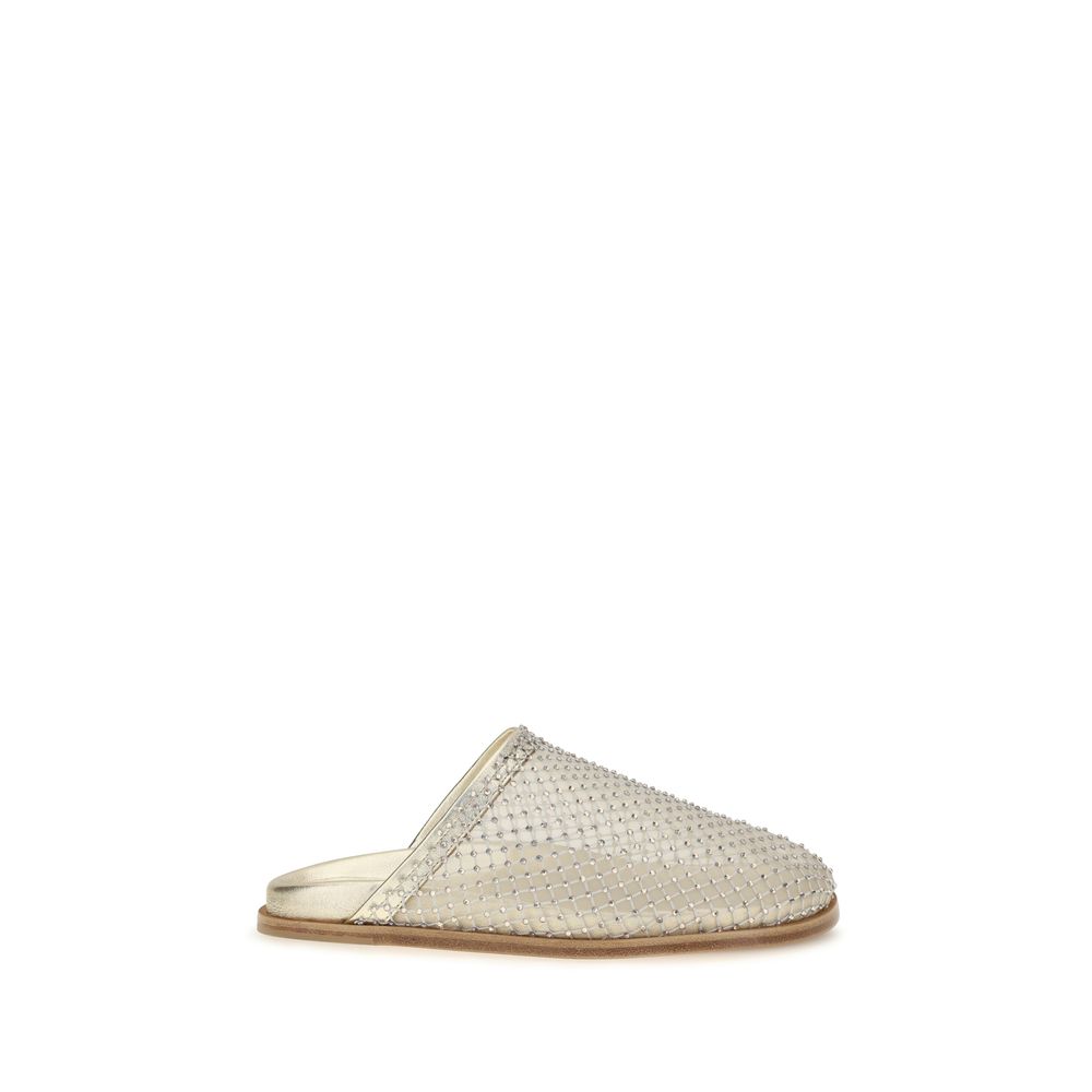 Silver Fabric Mules