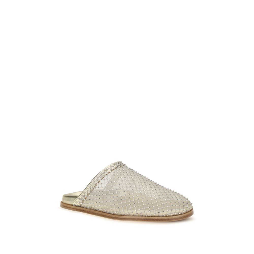 Silver Fabric Mules
