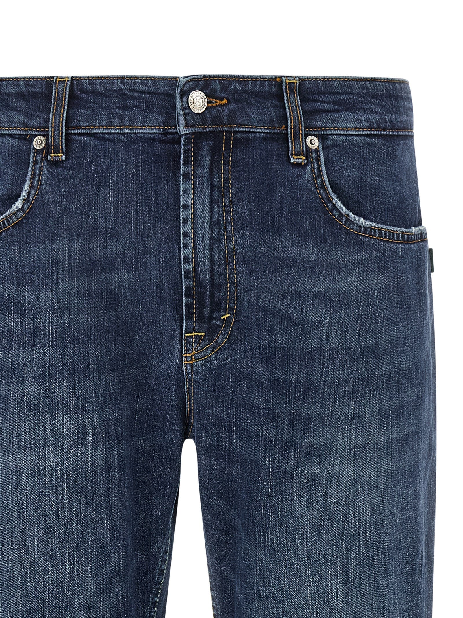 Blue Cotton Cropped Jeans